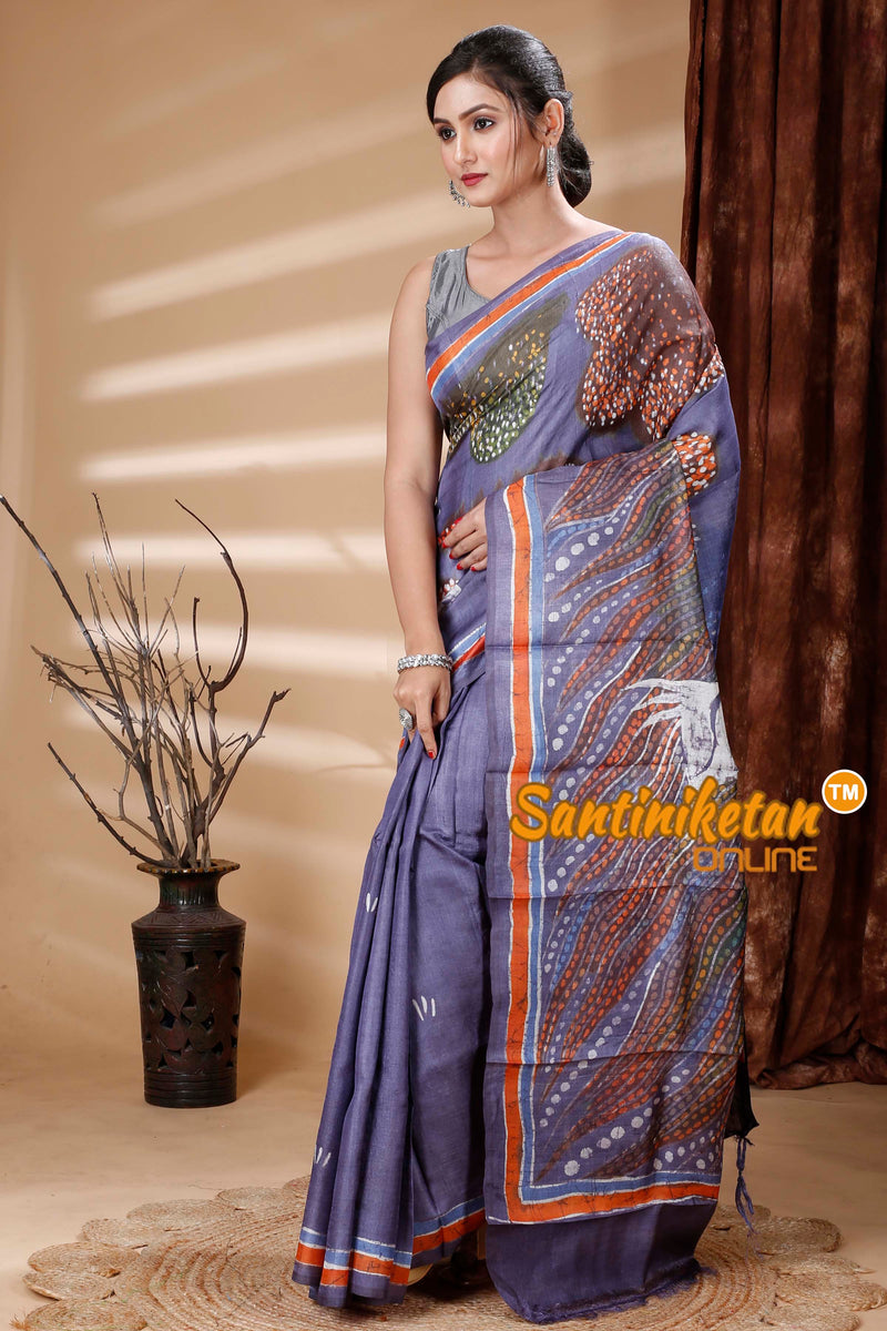 Hand Batik On Pure Tussar Silk Saree SN202314297