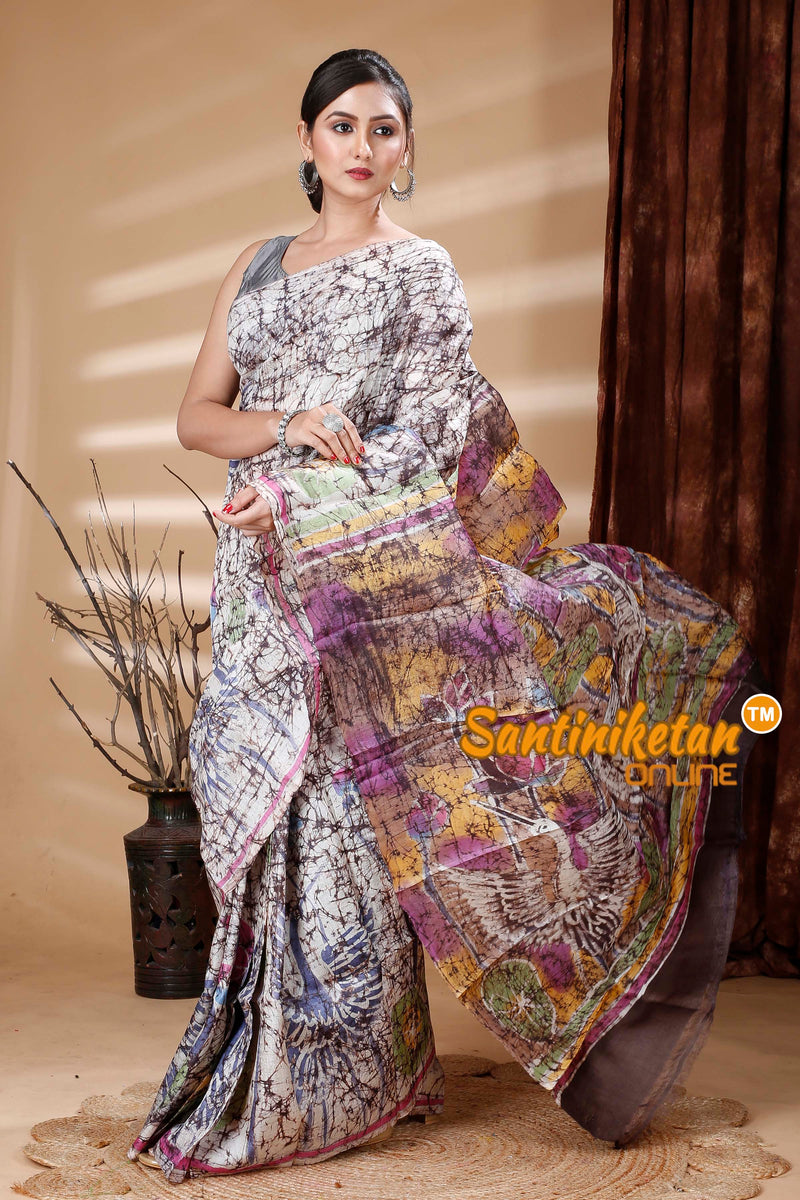 Hand Batik On Pure Tussar Silk Saree SN202314343