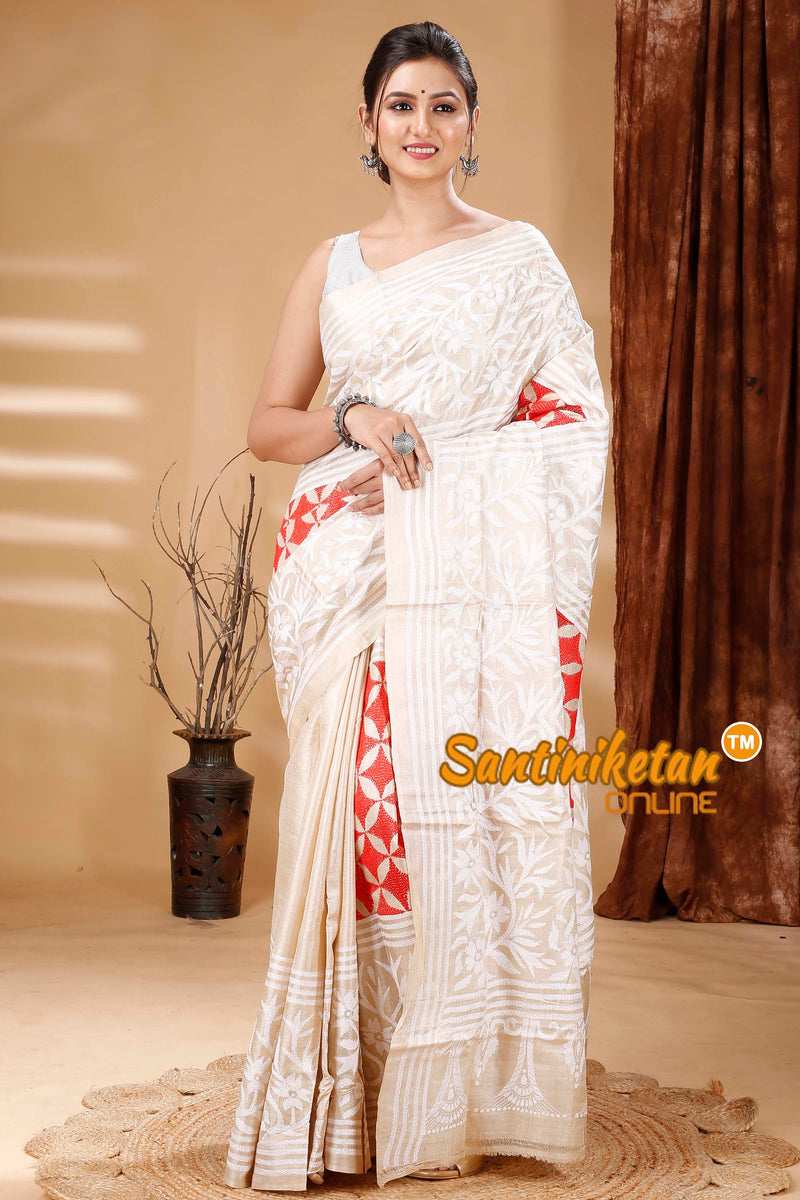Pure Gachi Tussar Silk Kantha Stitch Saree SN202314442