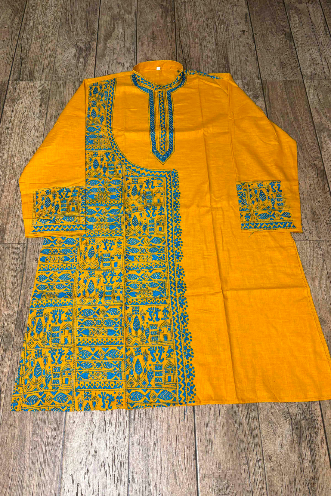 Yellow Pure Cotton with Kantha Work (Hand Embroidery) Panjabi