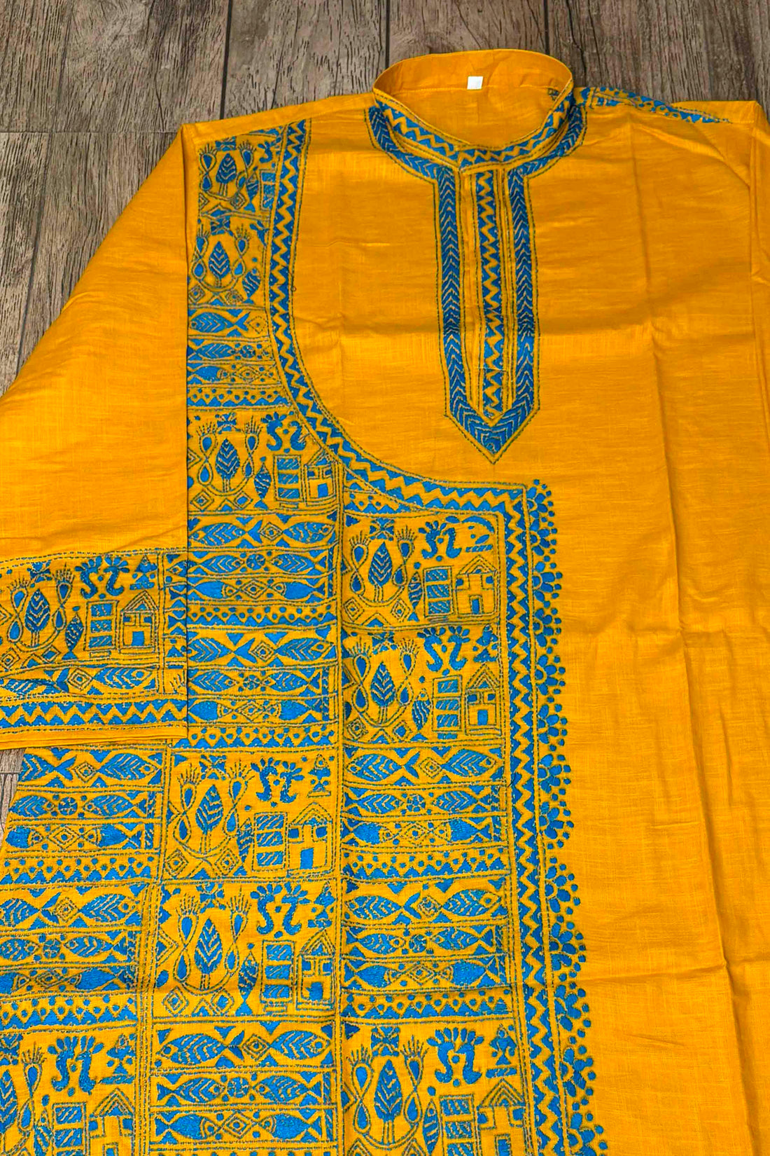 Yellow Pure Cotton with Kantha Work (Hand Embroidery) Panjabi