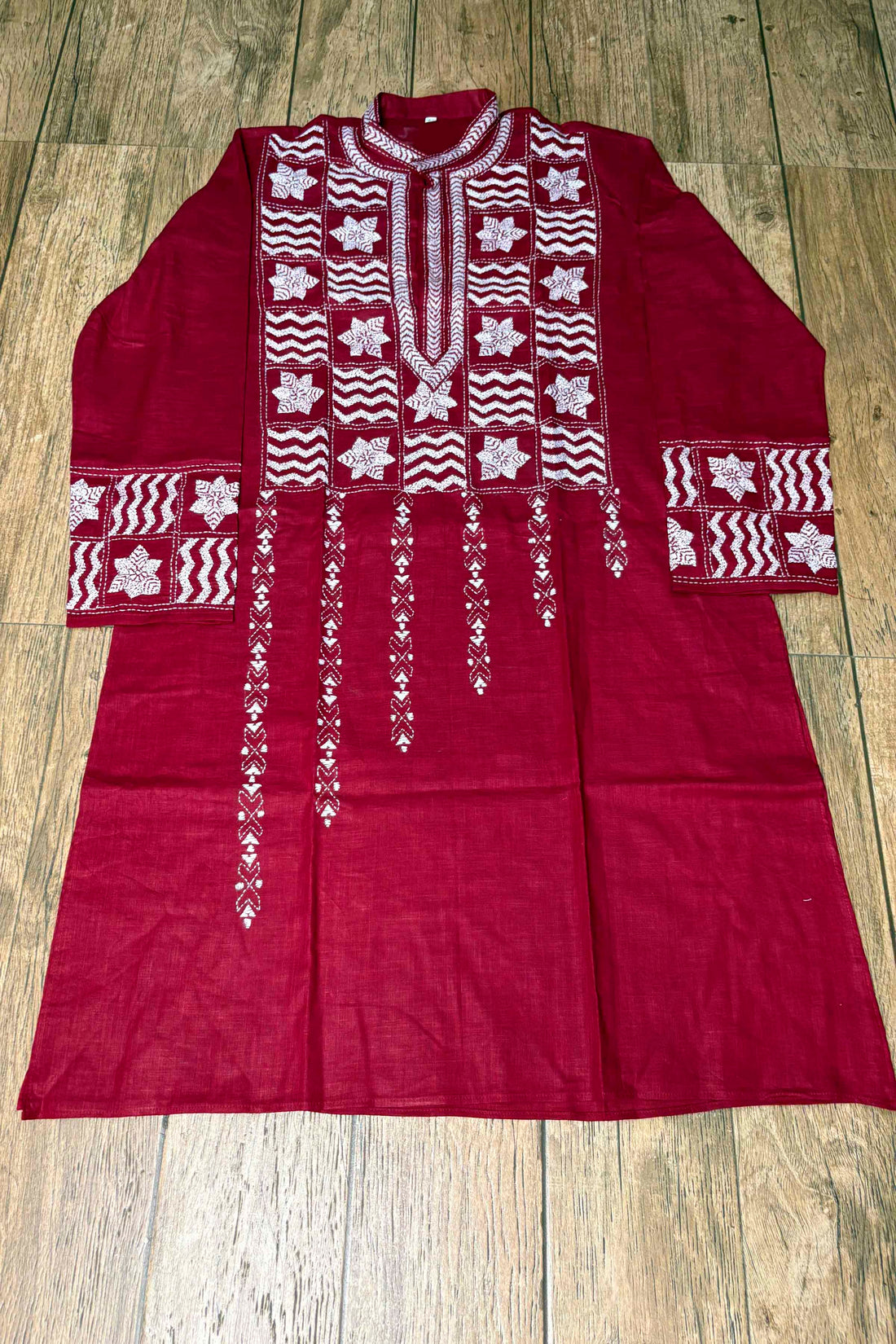 Maroon Pure Cotton with Kantha Work (Hand Embroidery) Panjabi