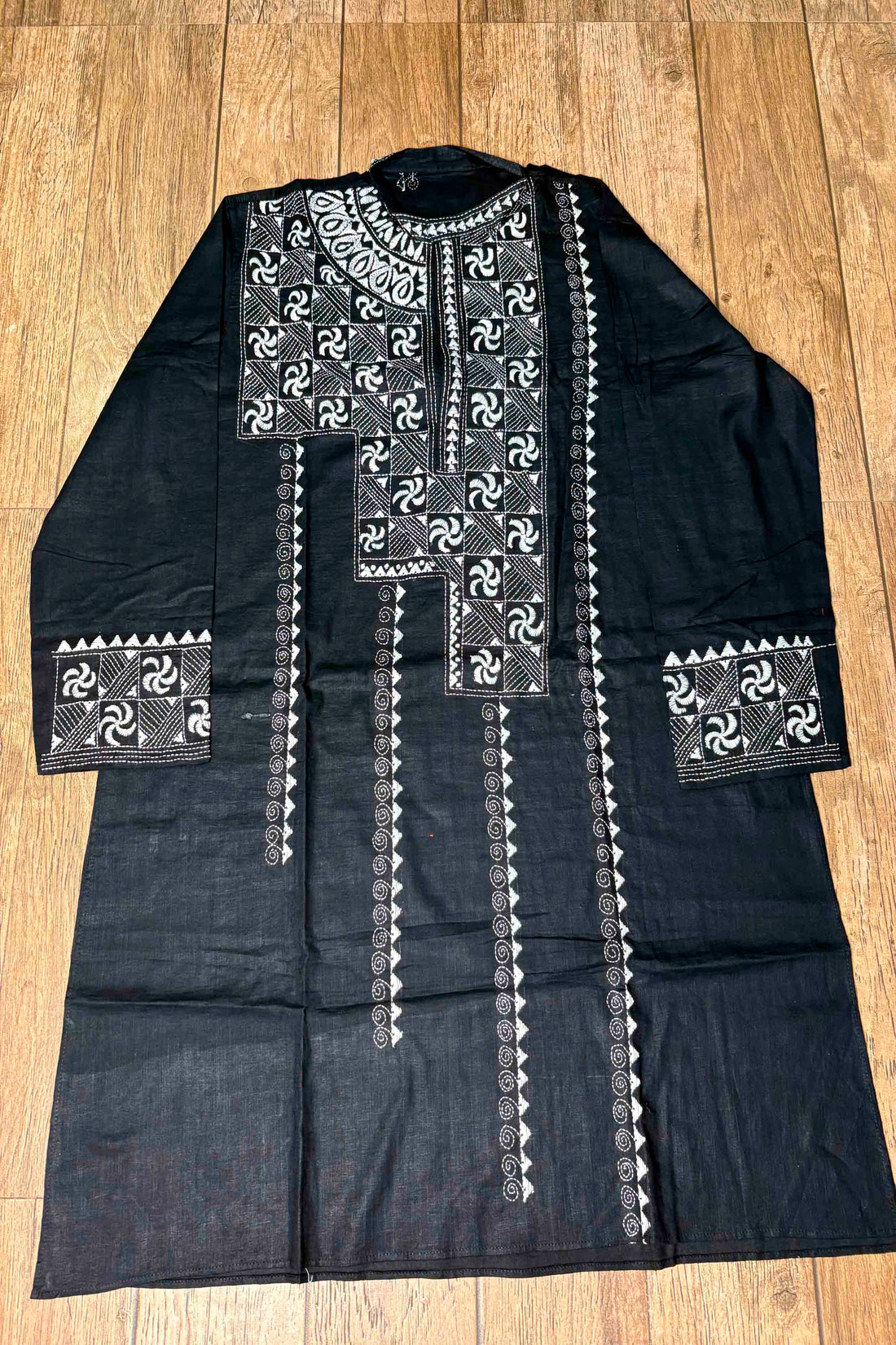 Black Pure Cotton with Kantha Work (Hand Embroidery) Panjabi