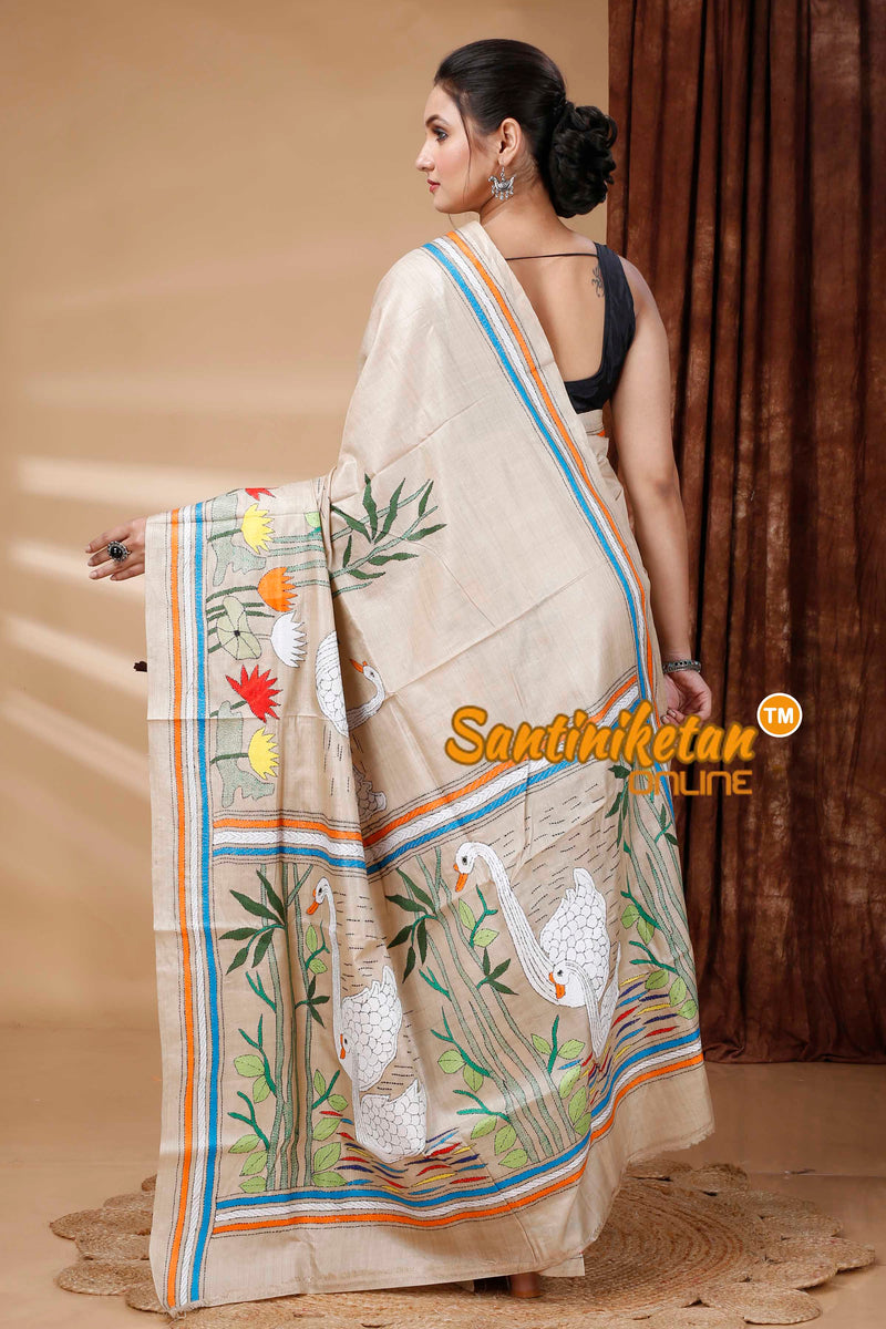 Pure Gachi Tussar Silk Kantha Stitch Saree SN202415261