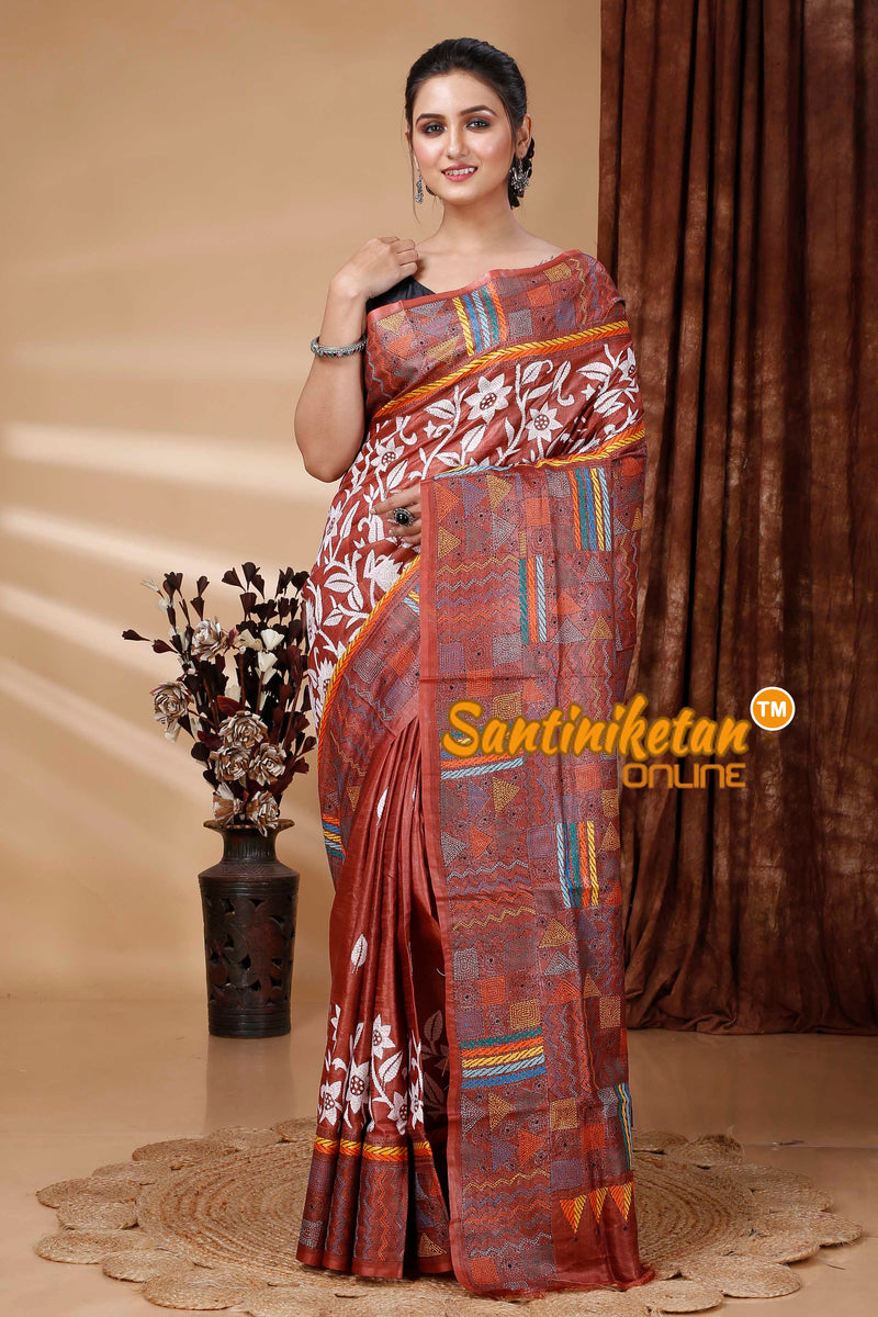 Pure Tussar Silk Kantha Stitch Saree SN202415271