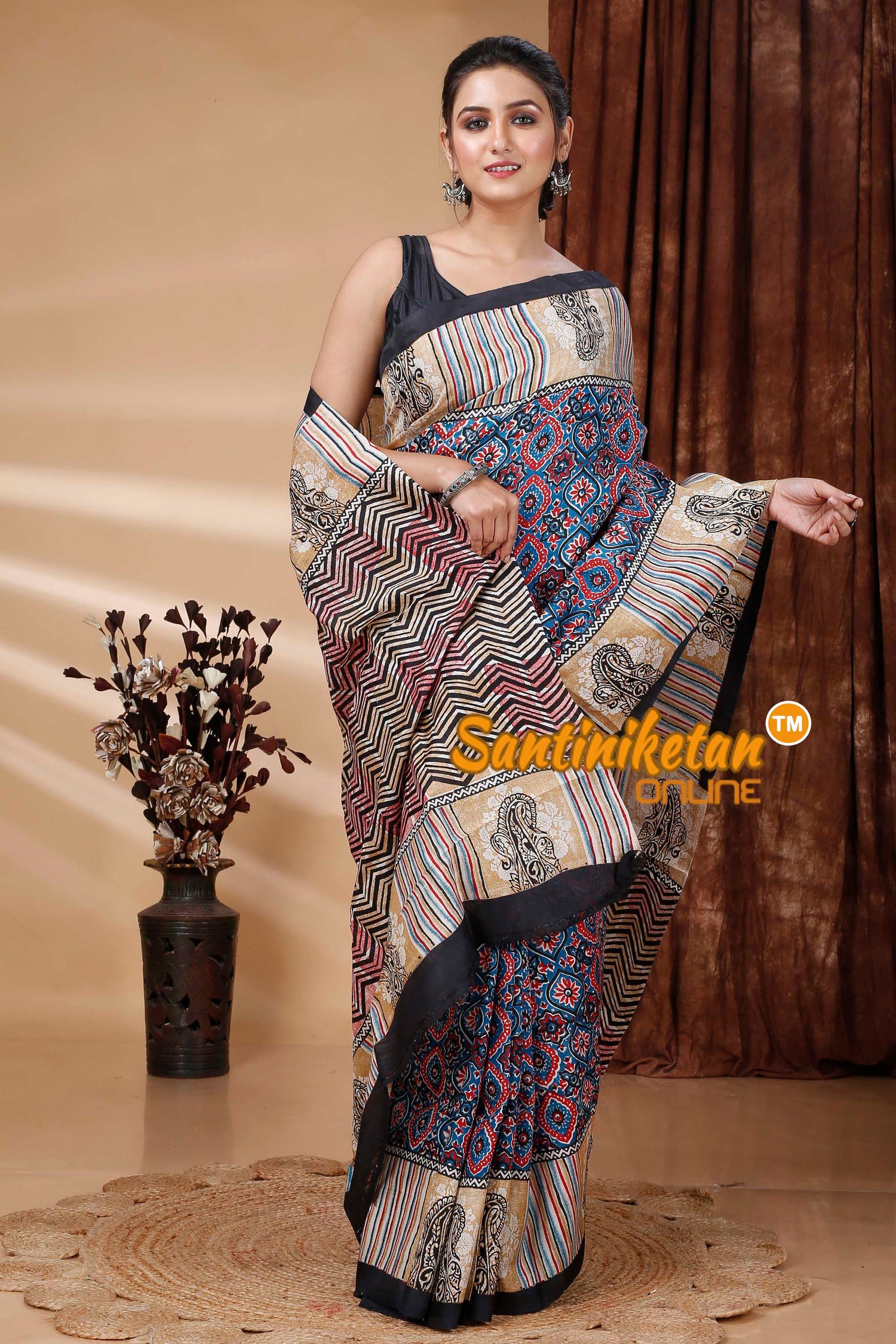 Ajrakh Hand Block On Murshidabad Silk SN202415301