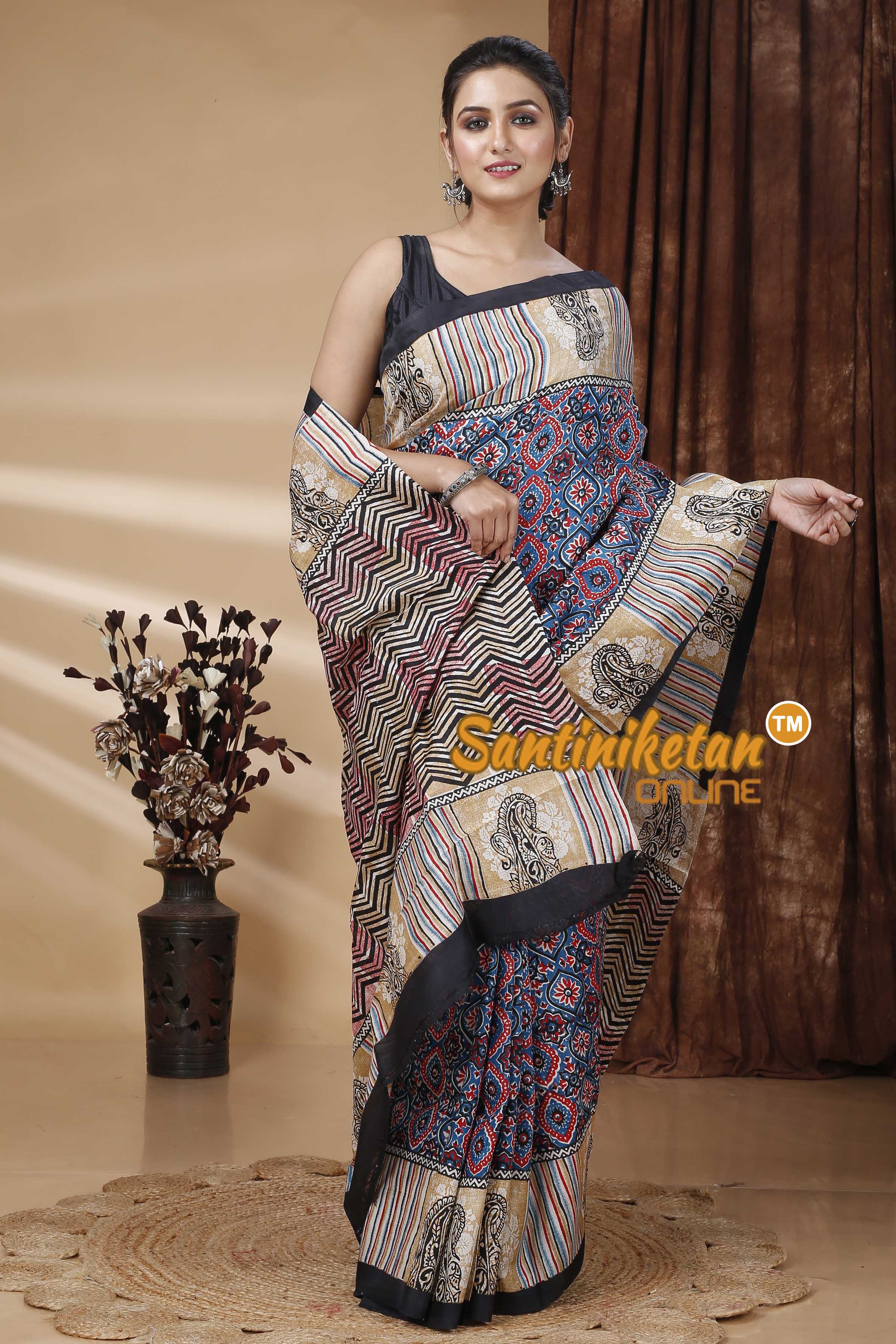 Ajrakh Hand Block On Murshidabad Silk SN202415301