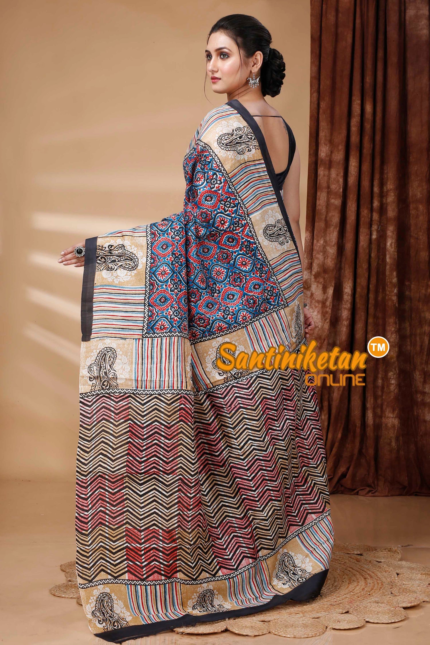 Ajrakh Hand Block On Murshidabad Silk SN202415301