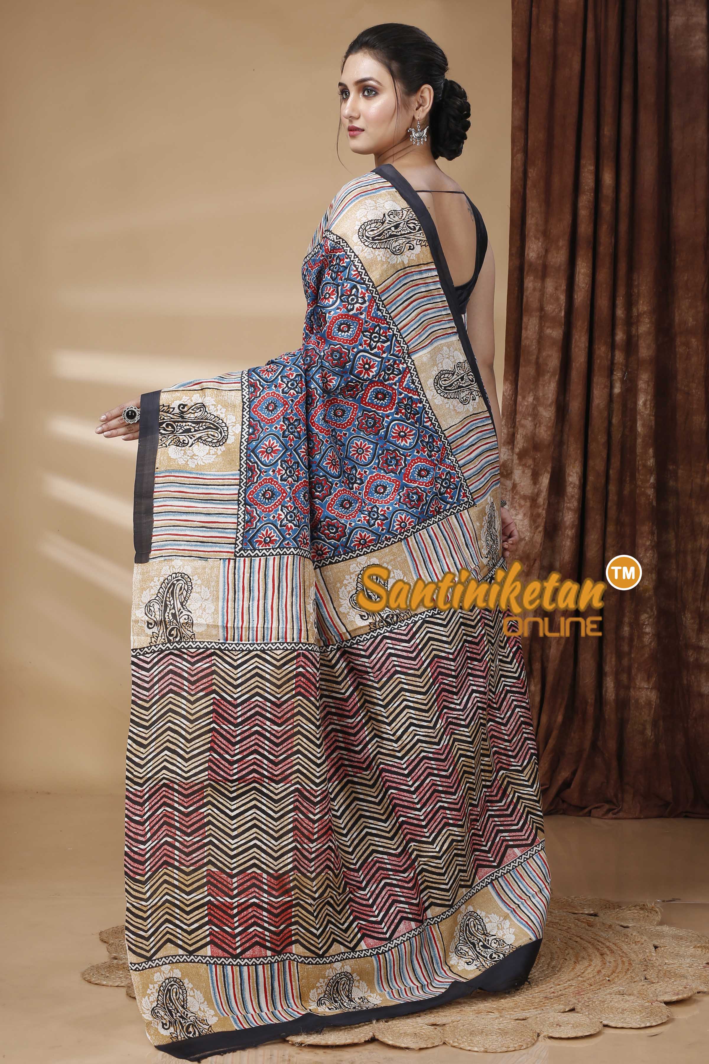 Ajrakh Hand Block On Murshidabad Silk SN202415301