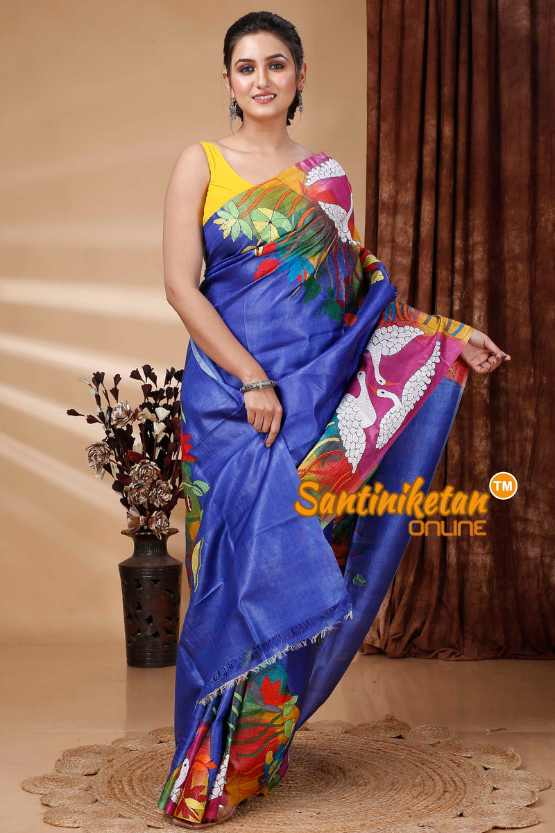 Pure Dye Tussar Silk Kantha Stitch Saree SN202415347