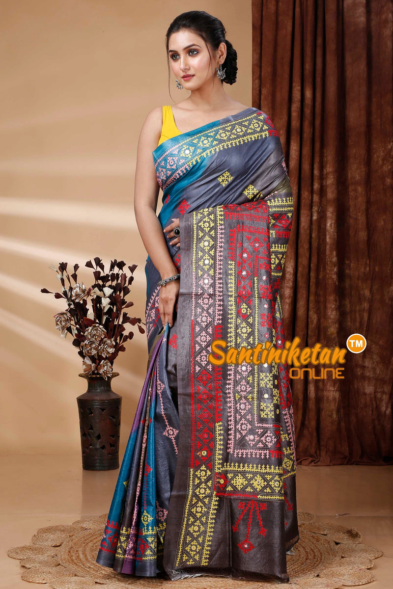 Pure Dye Tussar Silk Gujarati Stitch Saree SN202415352