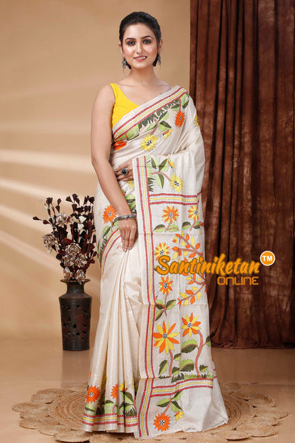 Pure Gachi Tussar Silk Kantha Stitch Saree SN202415377