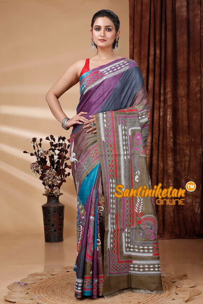 Pure Dye Gachi Tussar Silk Kantha Stitch Saree SN202415432