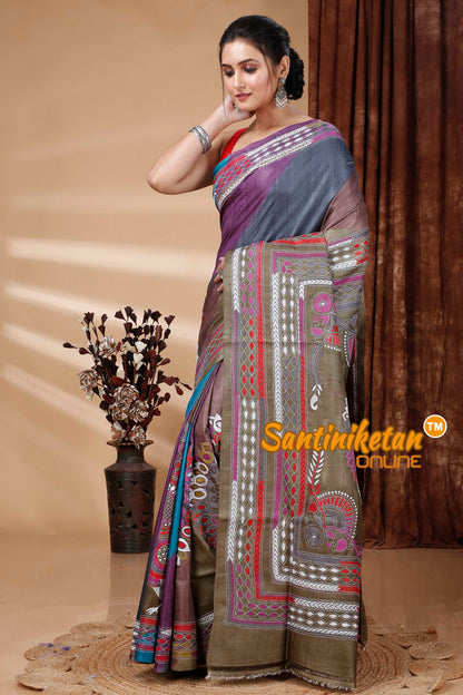Pure Dye Gachi Tussar Silk Kantha Stitch Saree SN202415432