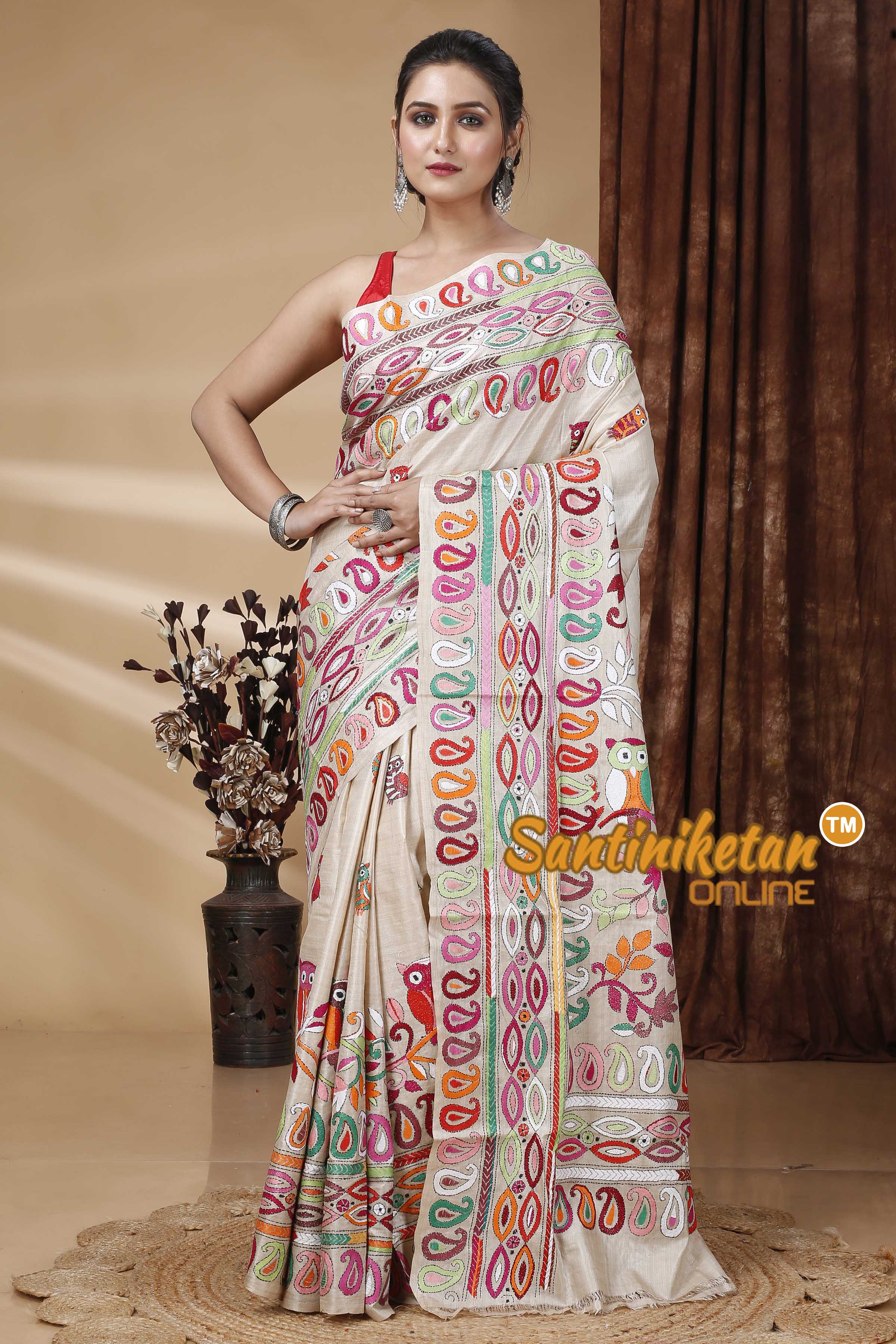 Pure Gachi Tussar Silk Kantha Stitch Saree SN202415478