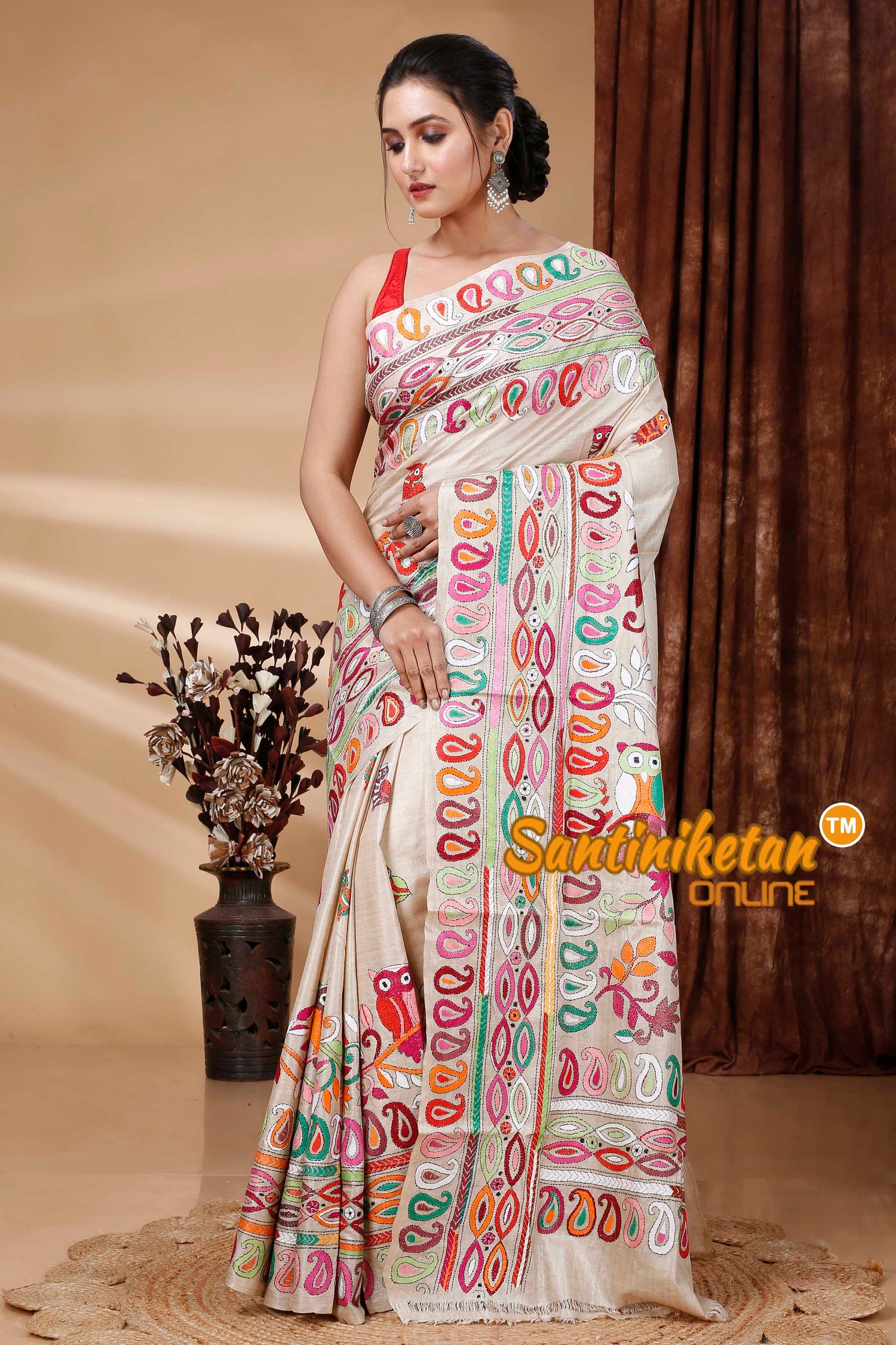 Pure Gachi Tussar Silk Kantha Stitch Saree SN202415478
