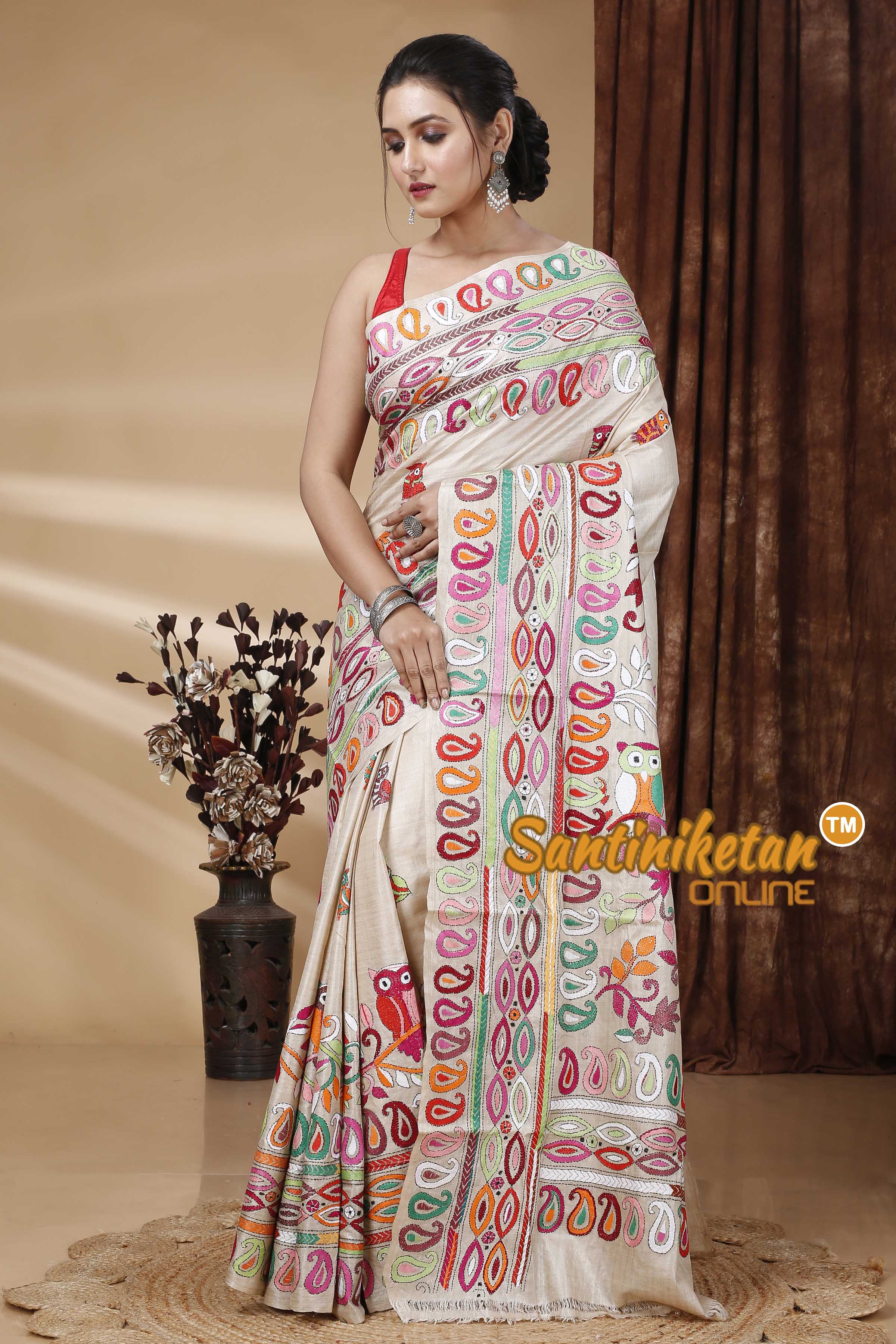 Pure Gachi Tussar Silk Kantha Stitch Saree SN202415478