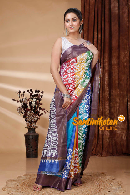 Zari Border Pure Tussar Silk Kantha Stitch Saree SN202415590