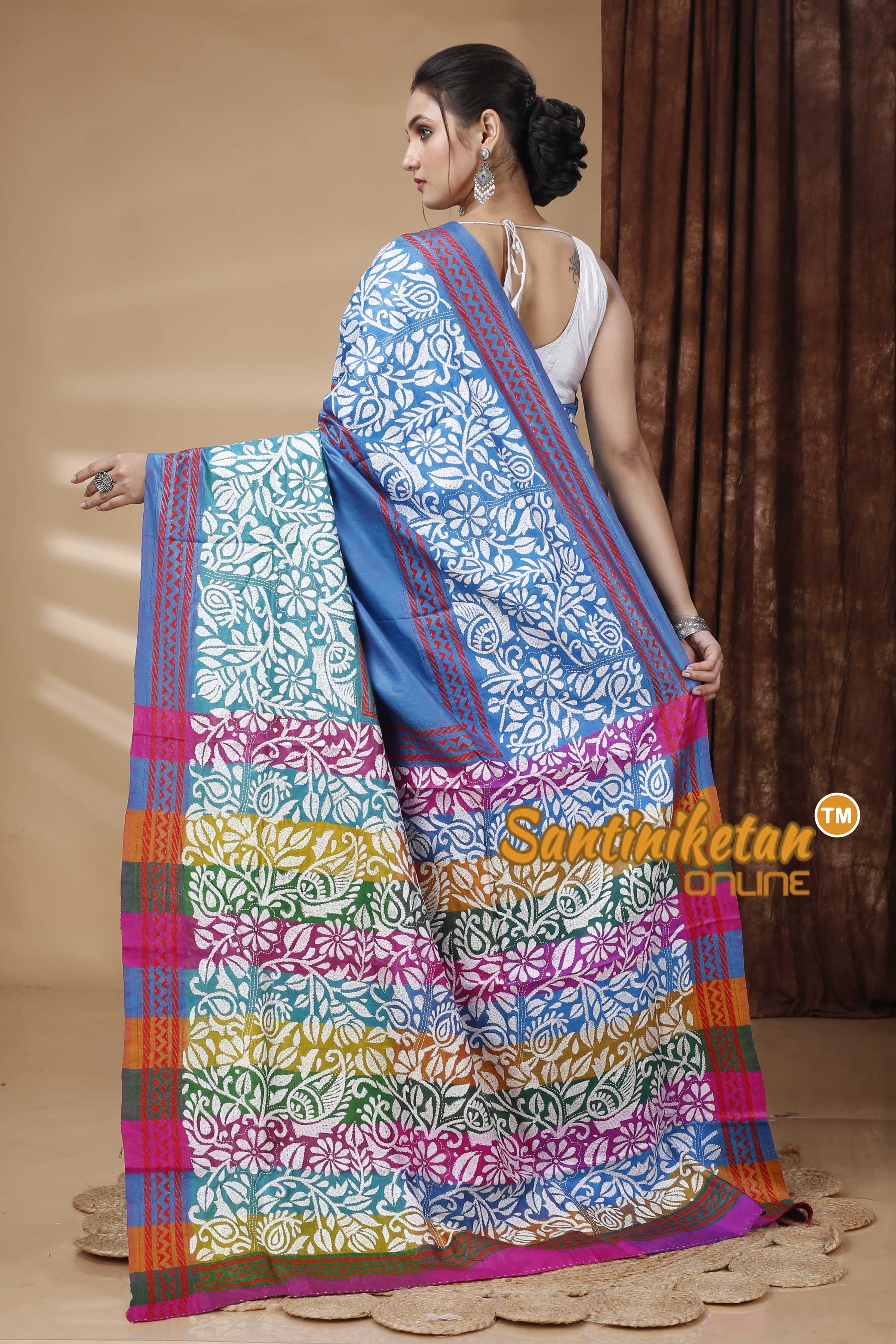 Bishnupuri (Katan) Silk Kantha Stitch Saree SN202415645