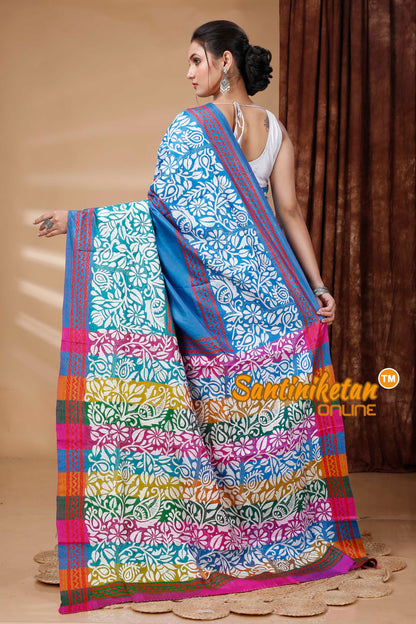 Bishnupuri (Katan) Silk Kantha Stitch Saree SN202415645