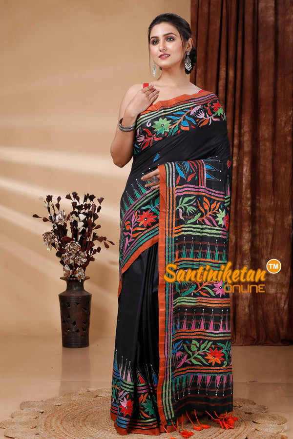 Buy Women's Bengal Kantha Stitch Saree | Sanghamitra Saree| Marron | at  Amazon.in