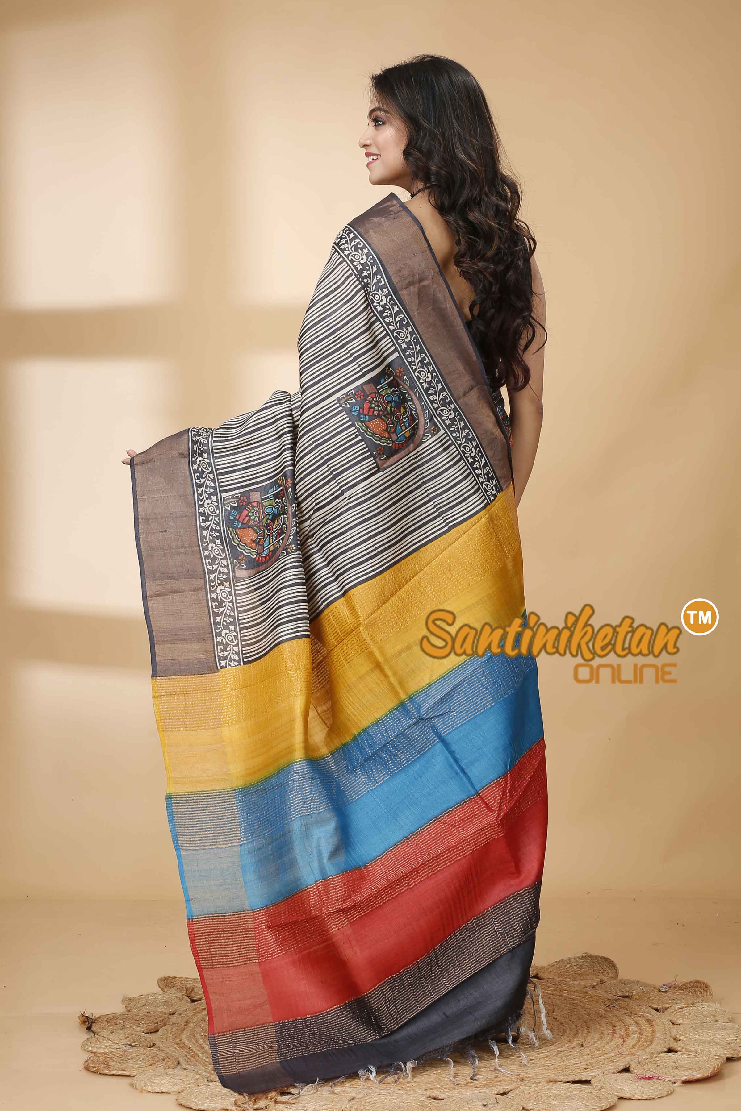 Pure Zari Tussar Hand Block Painted Saree SN202415756