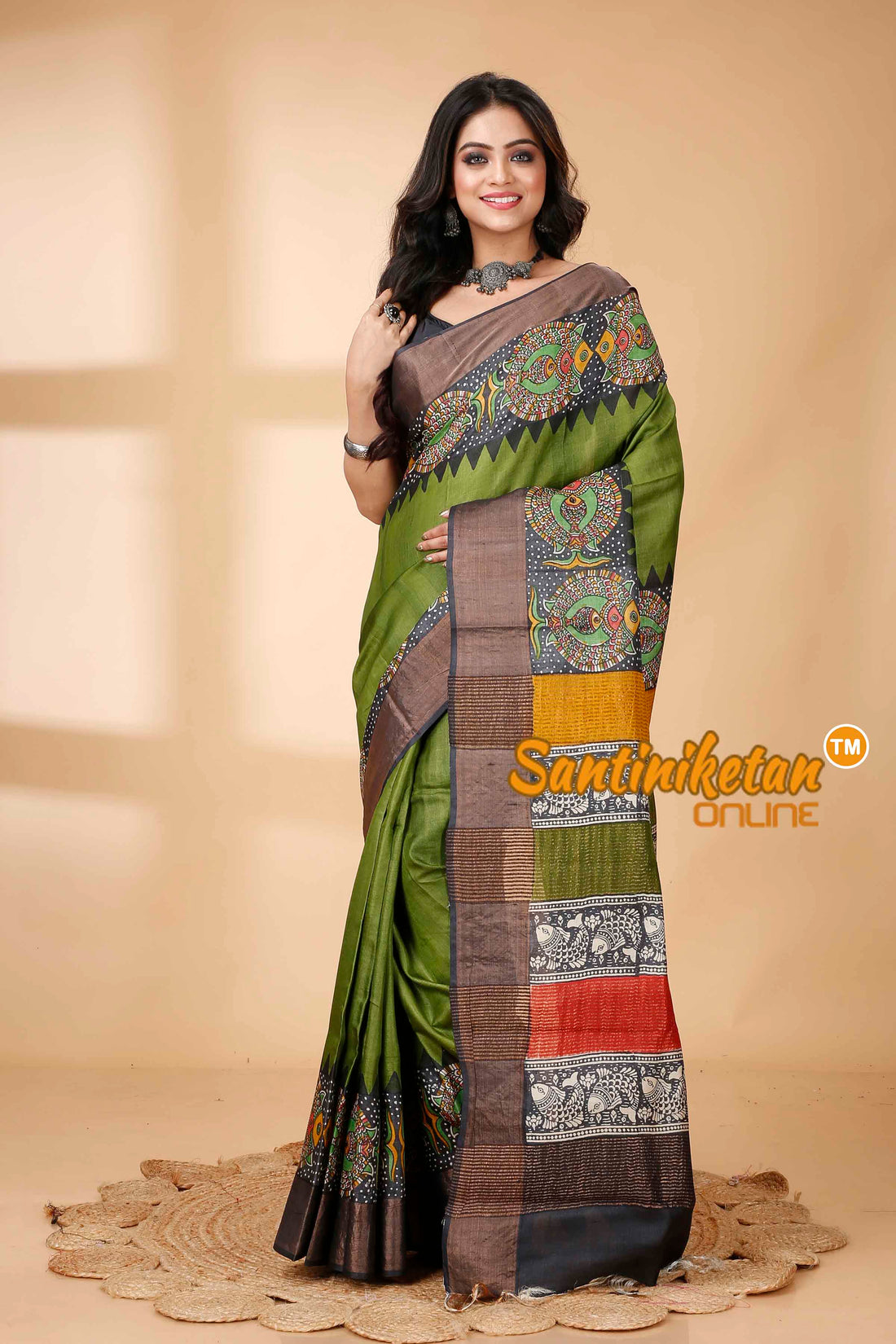 Pure Zari Tussar Hand Block Painted Saree SNN202415776