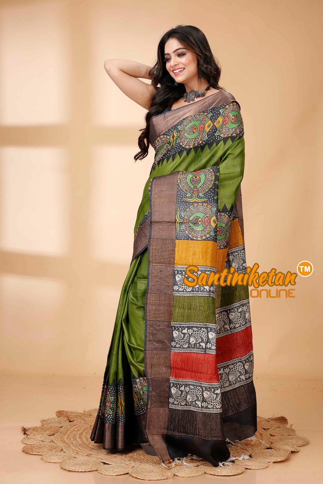 Pure Zari Tussar Hand Block Painted Saree SNN202415776