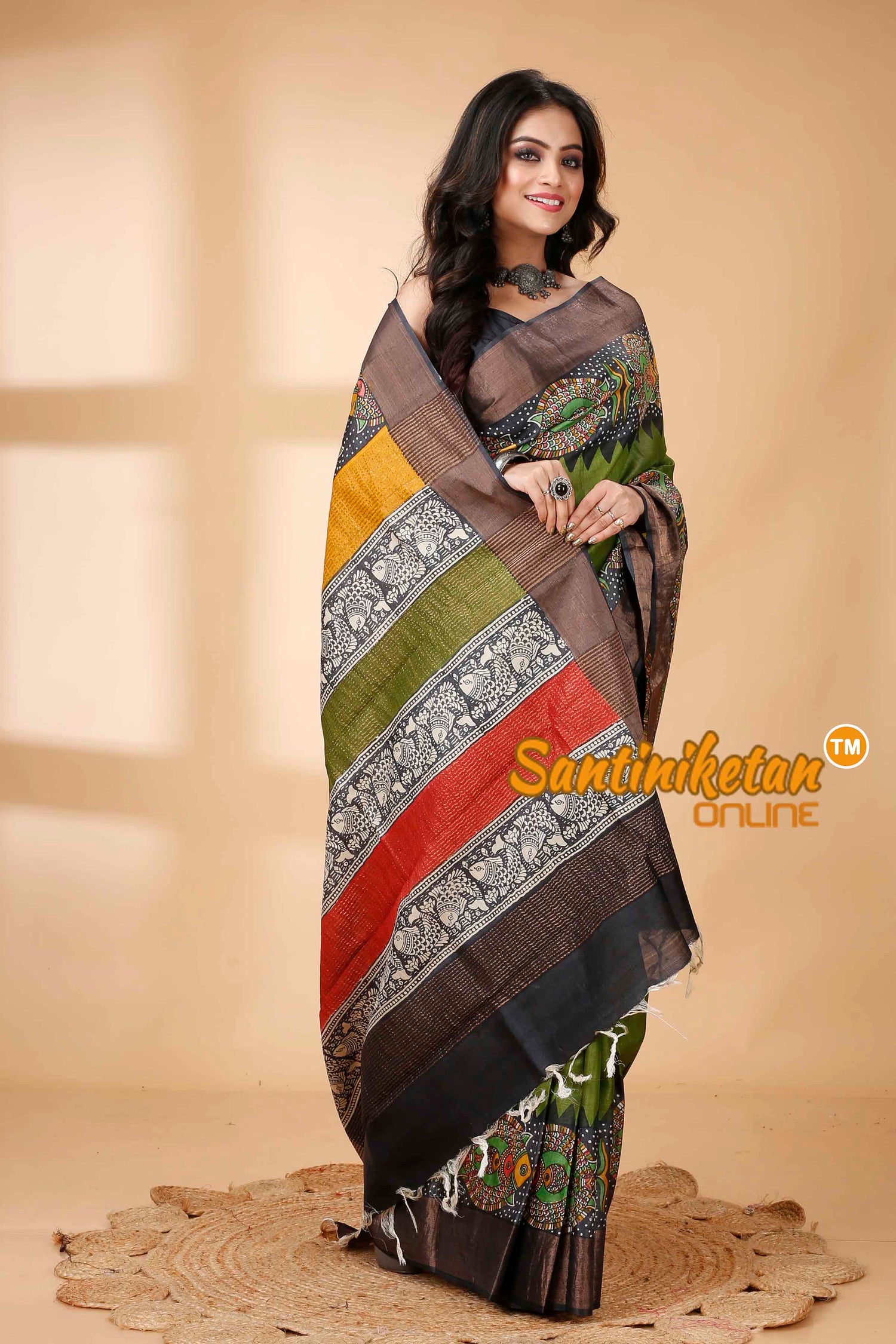 Pure Zari Tussar Hand Block Painted Saree SNN202415776
