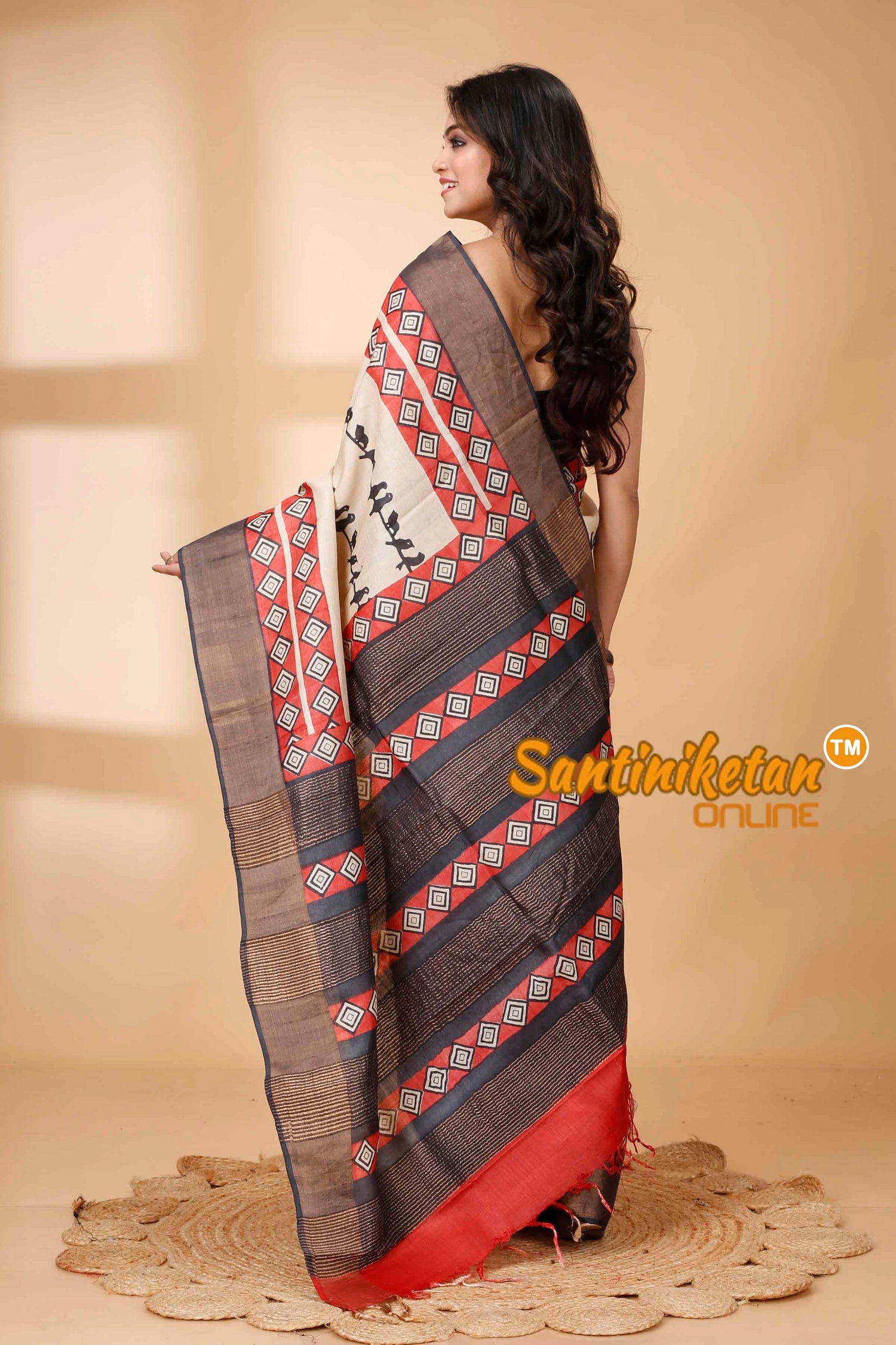 Pure Zari Tussar Hand Block Painted Saree SNN202415852