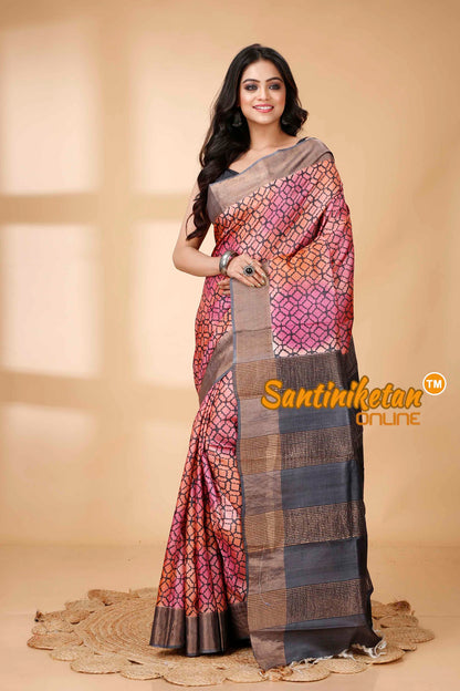 Pure Zari Tussar Hand Block Painted Saree SNN202415857