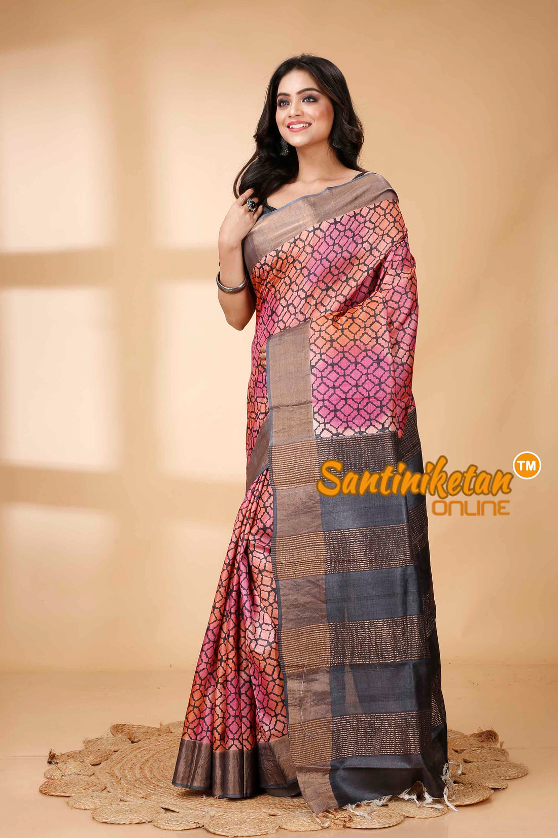 Pure Zari Tussar Hand Block Painted Saree SNN202415857
