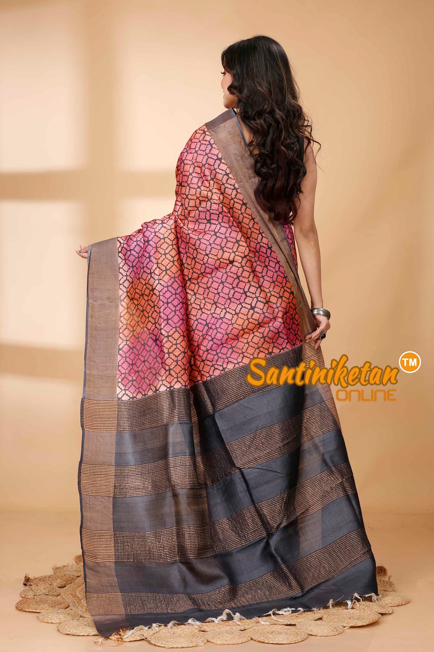 Pure Zari Tussar Hand Block Painted Saree SNN202415857