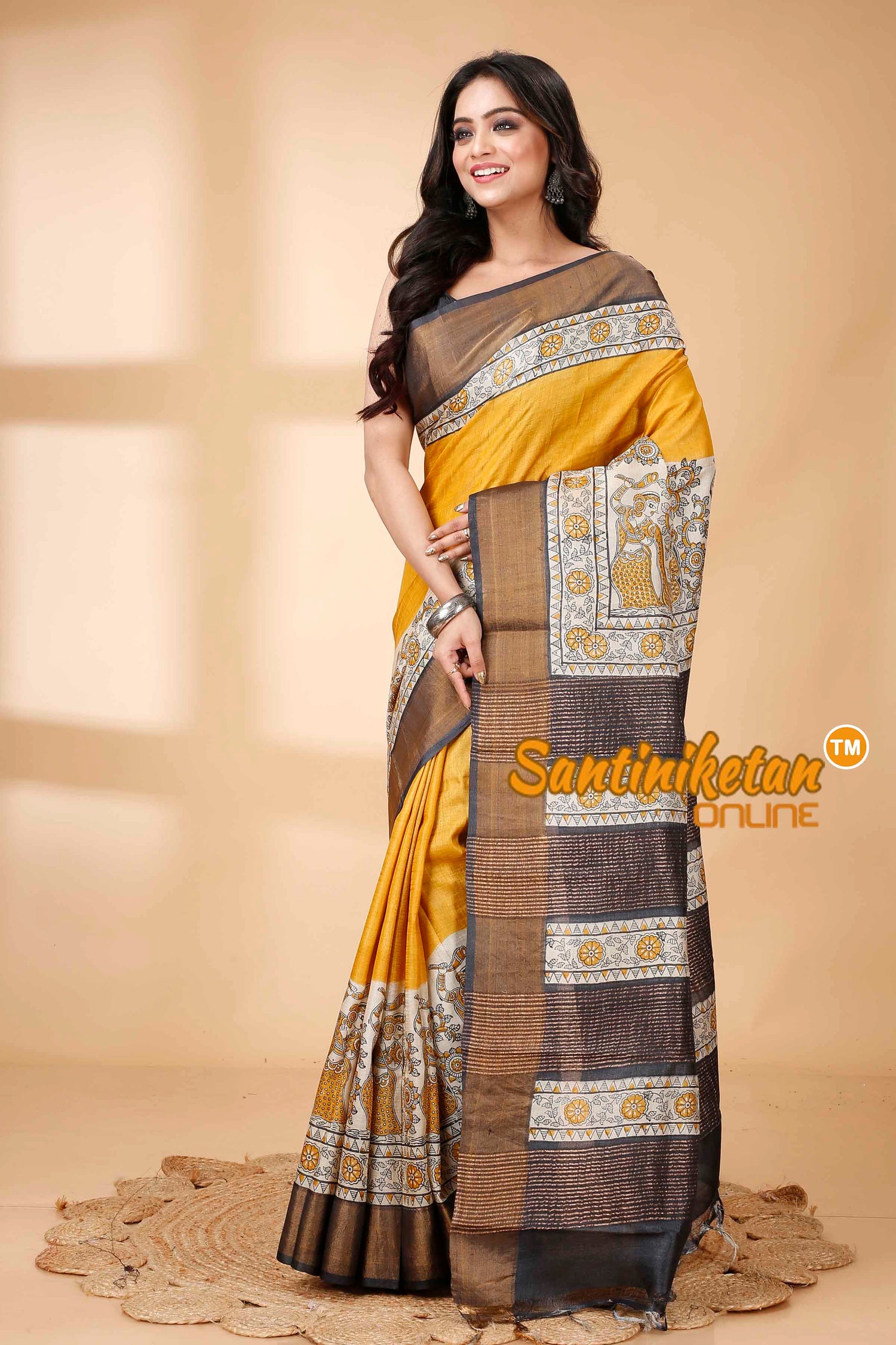 Pure Zari Tussar Hand Block Painted Saree SNN202415862