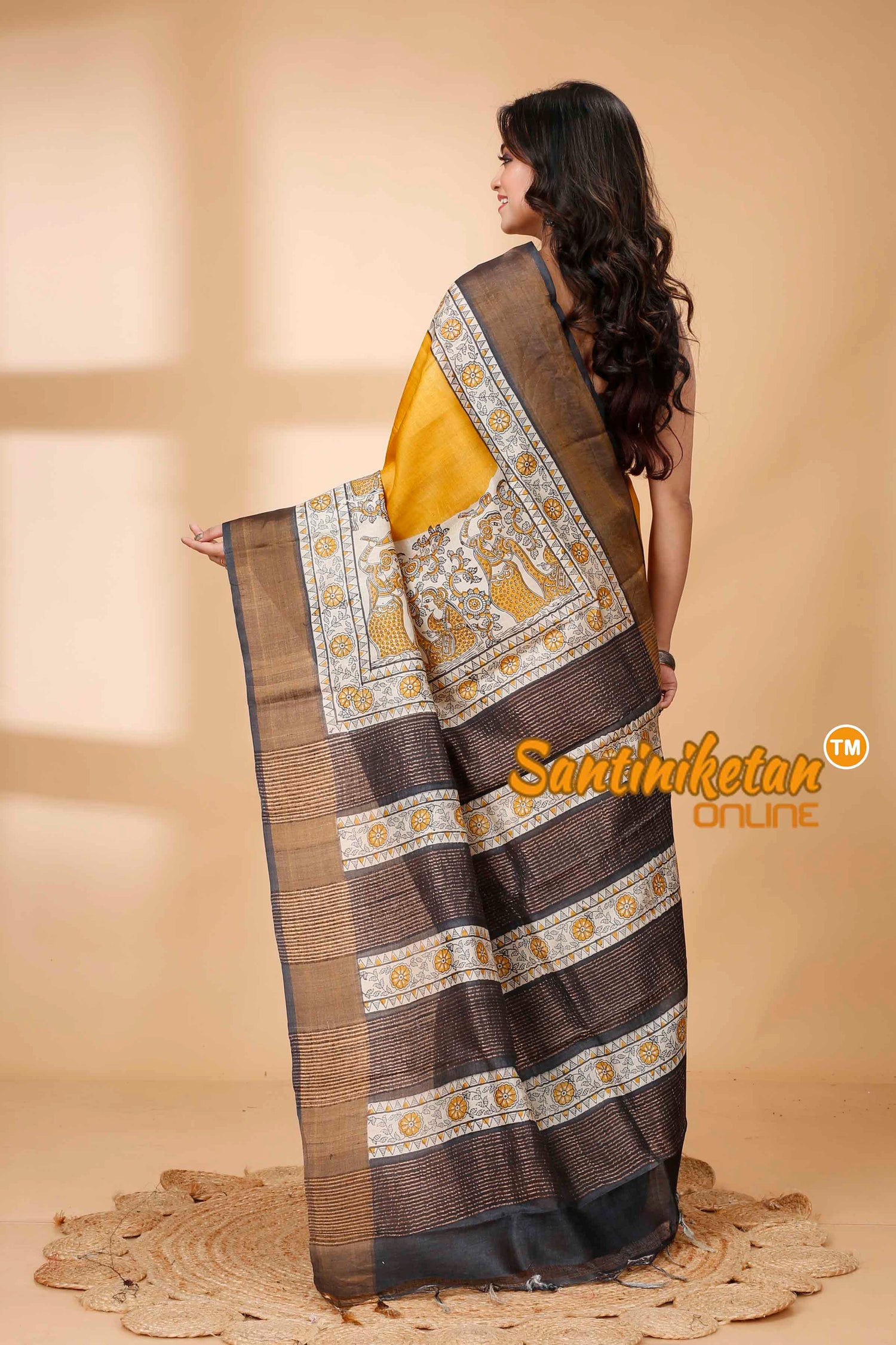 Pure Zari Tussar Hand Block Painted Saree SNN202415862