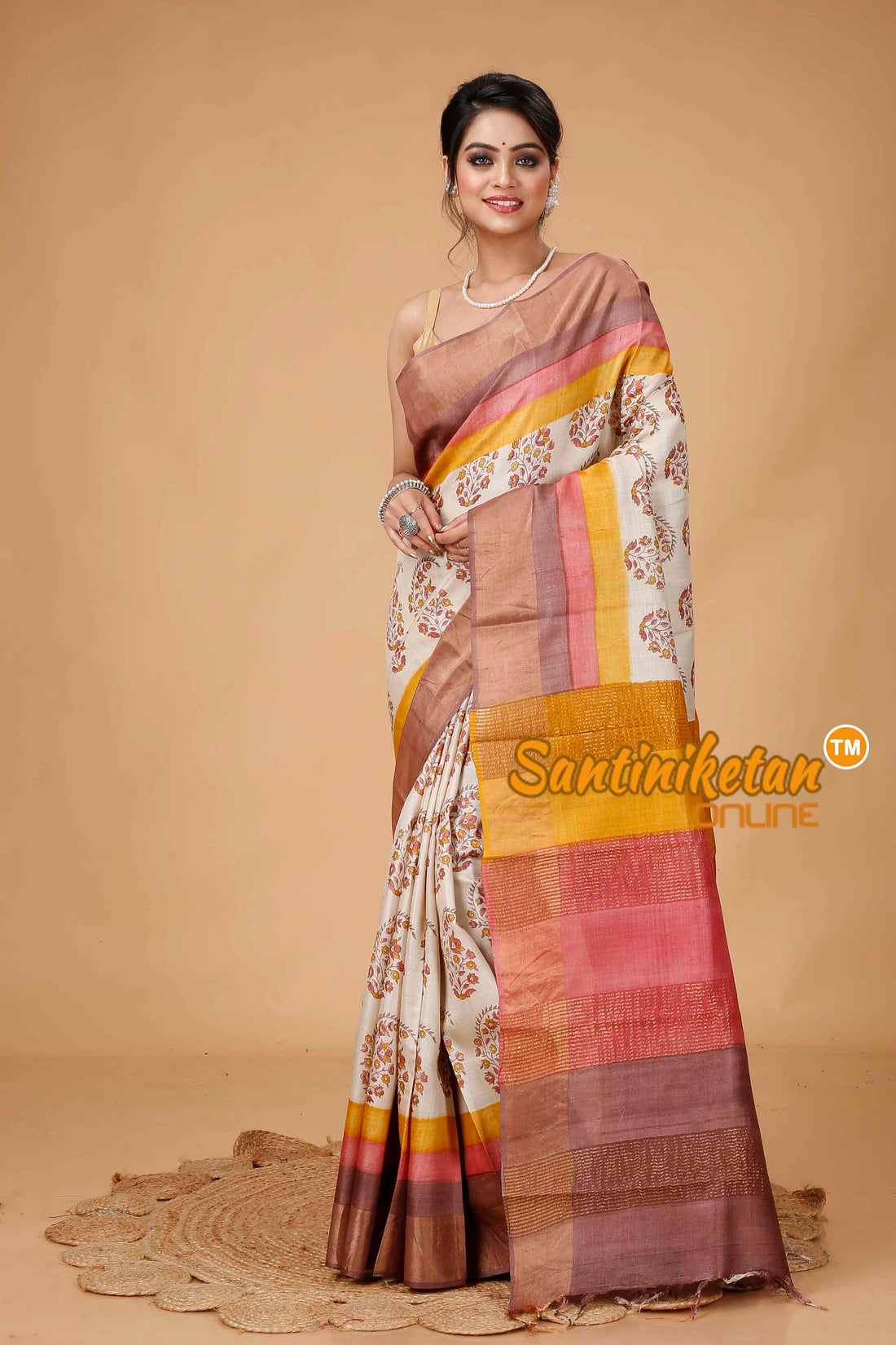 Pure Zari Tussar Hand Block Painted Saree SNN202416012