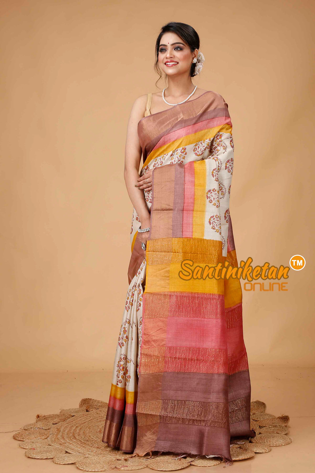 Pure Zari Tussar Hand Block Painted Saree SNN202416012
