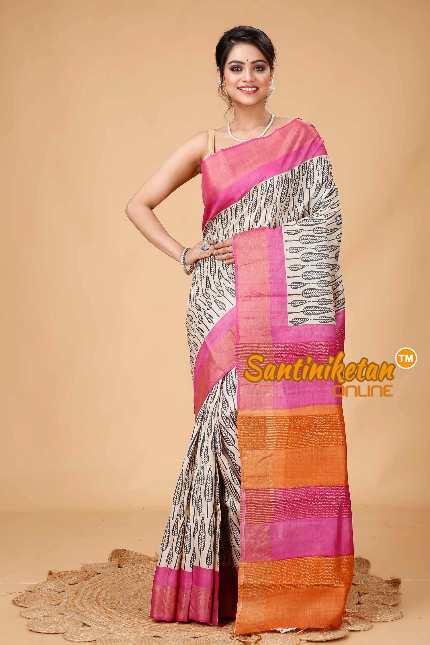 Pure Zari Tussar Hand Block Painted Saree SNN202416017