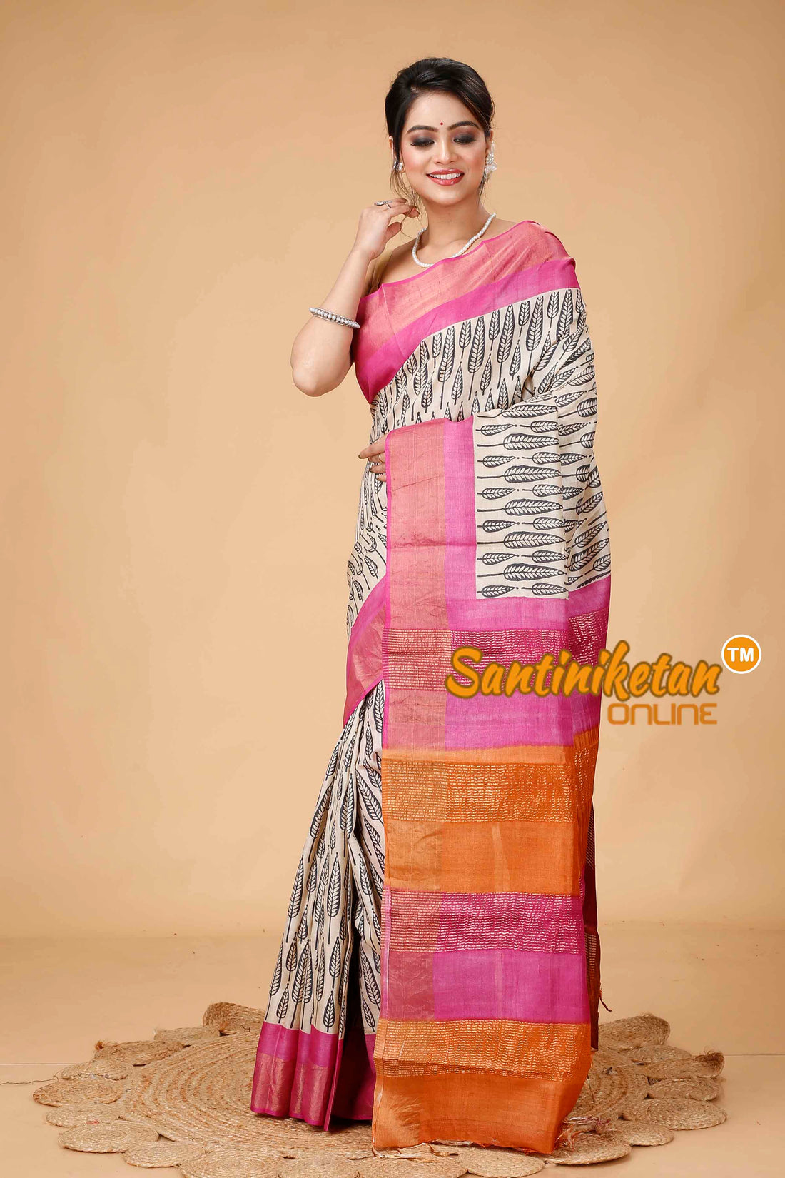 Pure Zari Tussar Hand Block Painted Saree SNN202416017