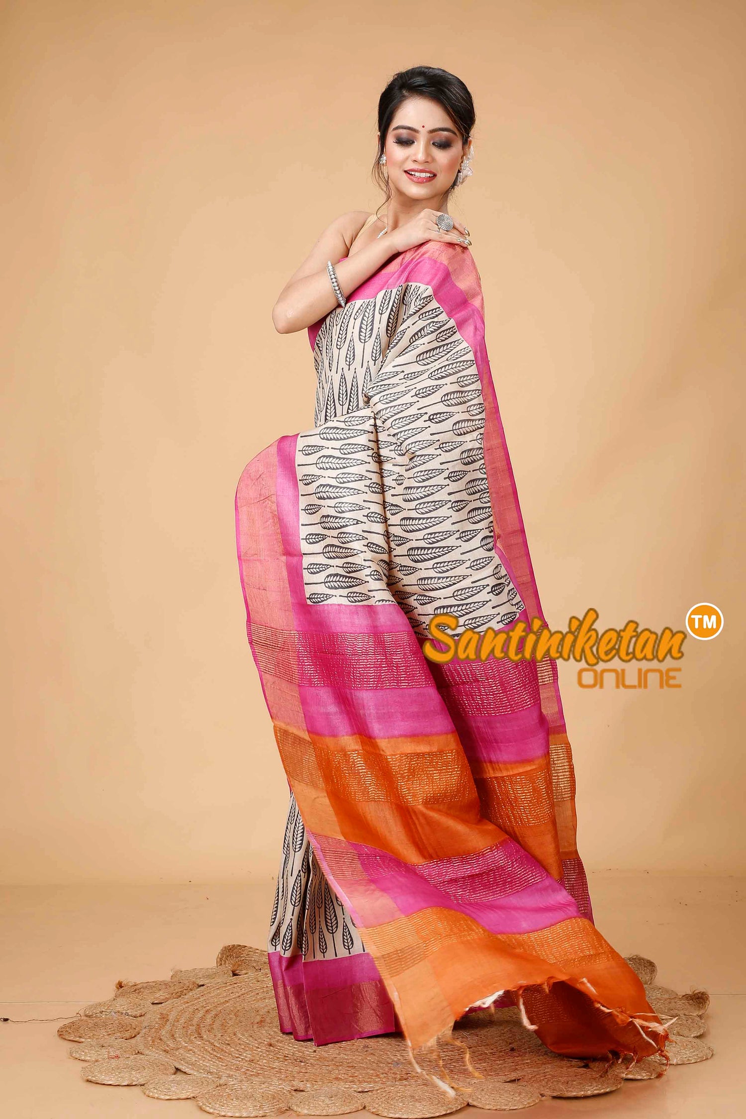 Pure Zari Tussar Hand Block Painted Saree SNN202416017