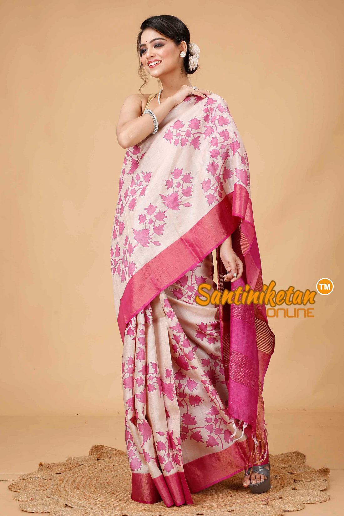 Pure Zari Tussar Hand Block Painted Saree SNN202416022