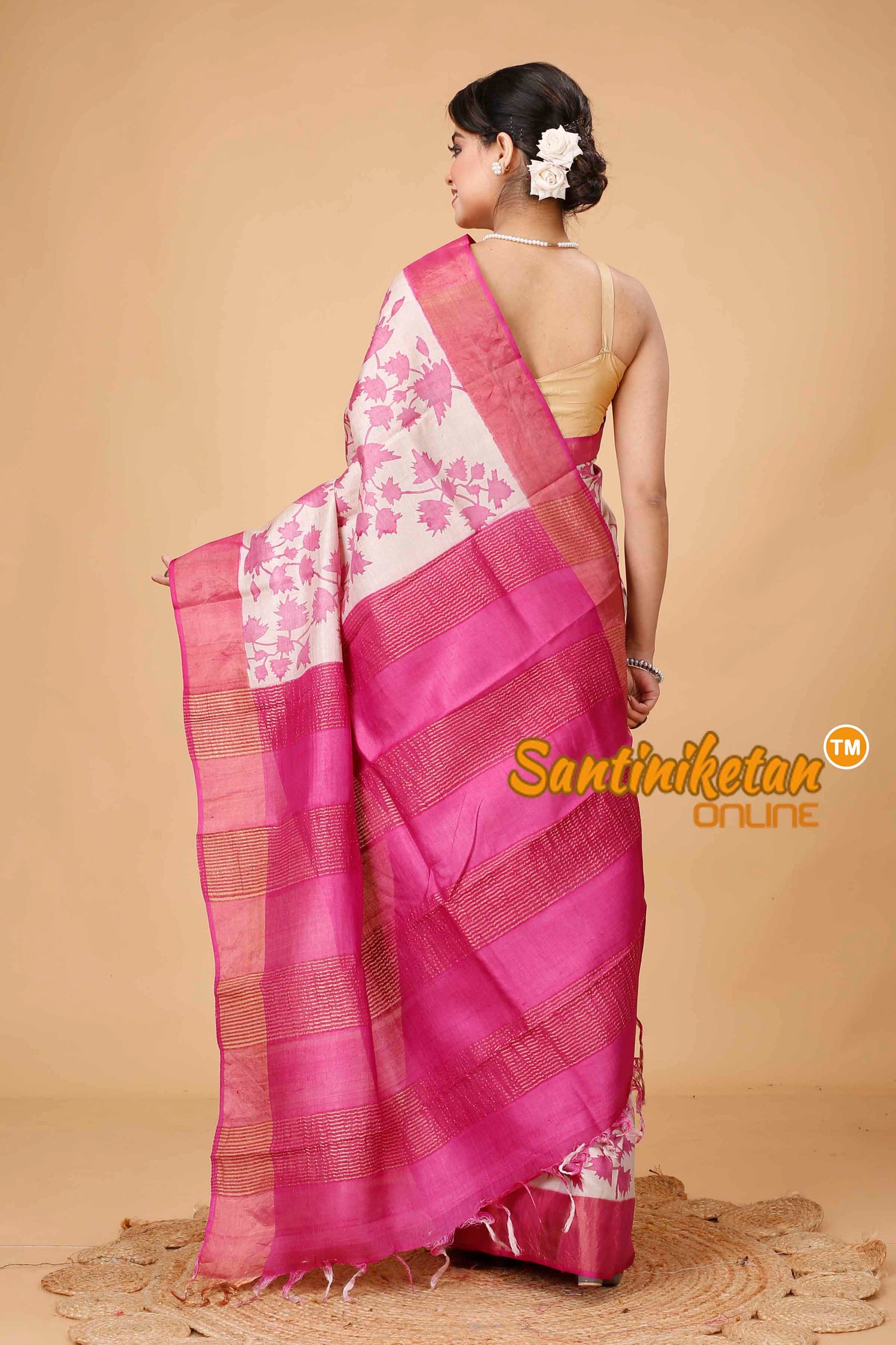 Pure Zari Tussar Hand Block Painted Saree SNN202416022