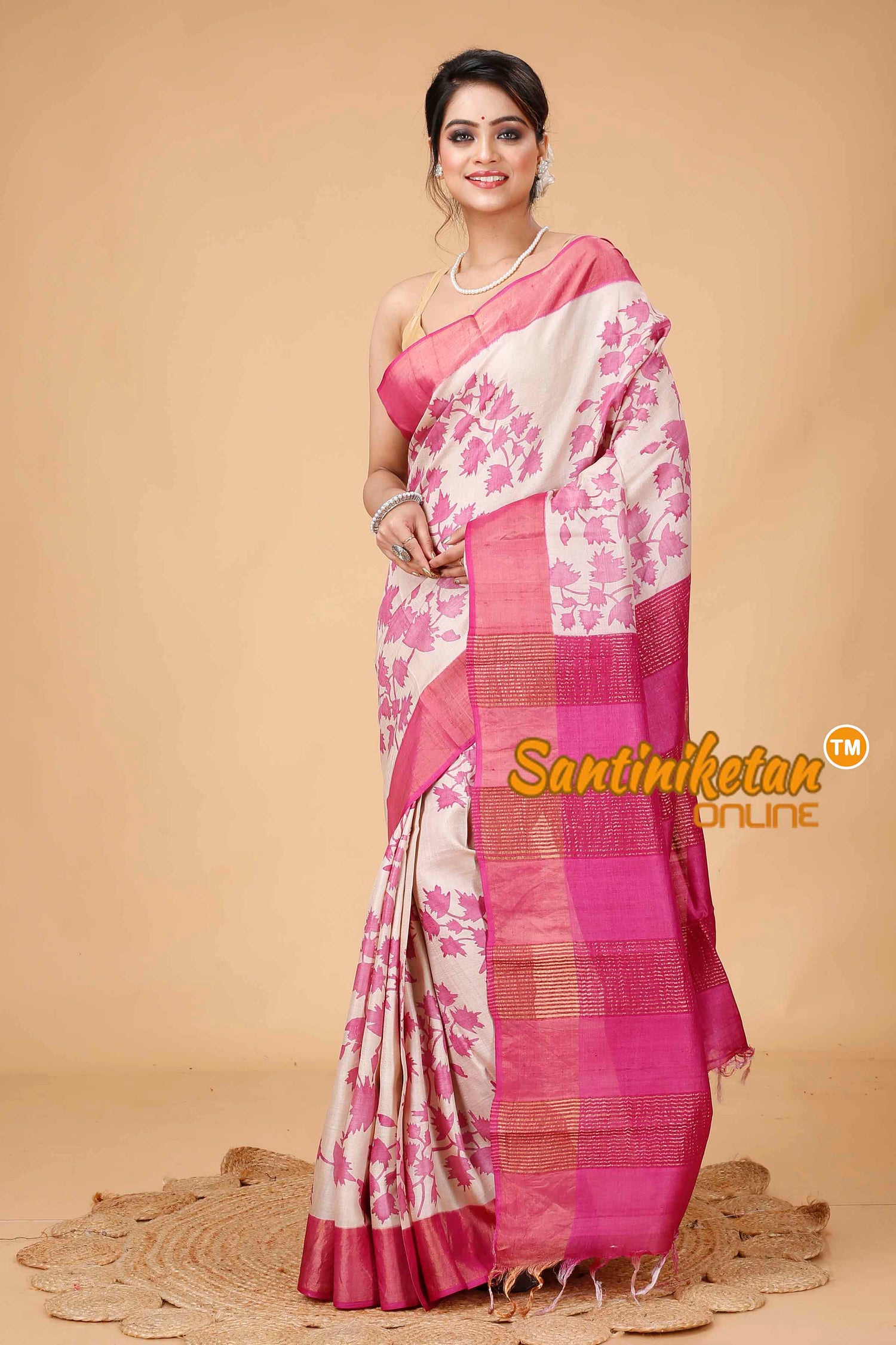 Pure Zari Tussar Hand Block Painted Saree SNN202416022