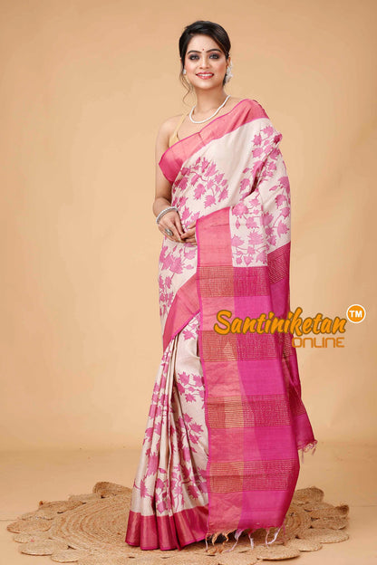 Pure Zari Tussar Hand Block Painted Saree SNN202416022