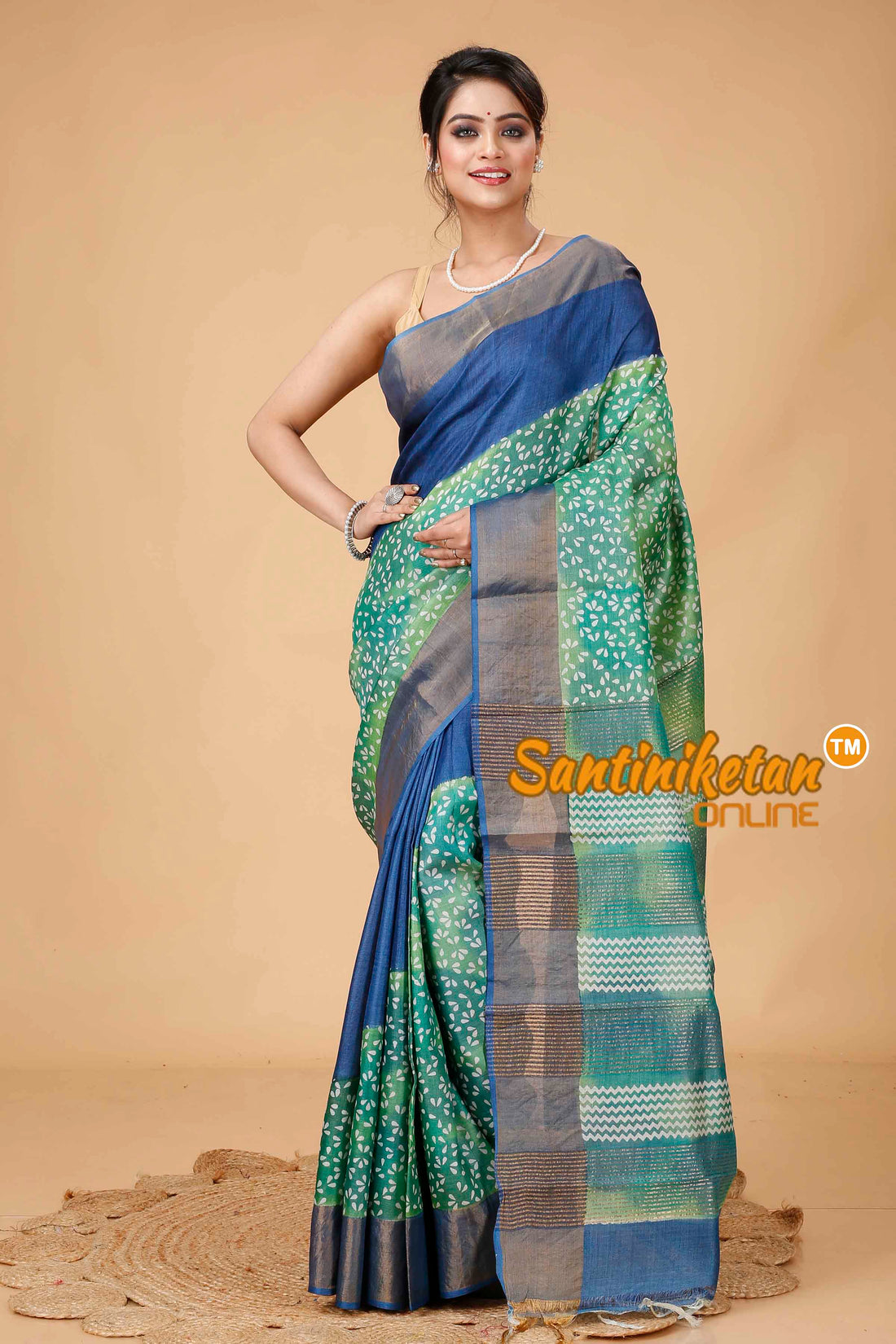Pure Zari Tussar Hand Block Painted Saree SNN202416027