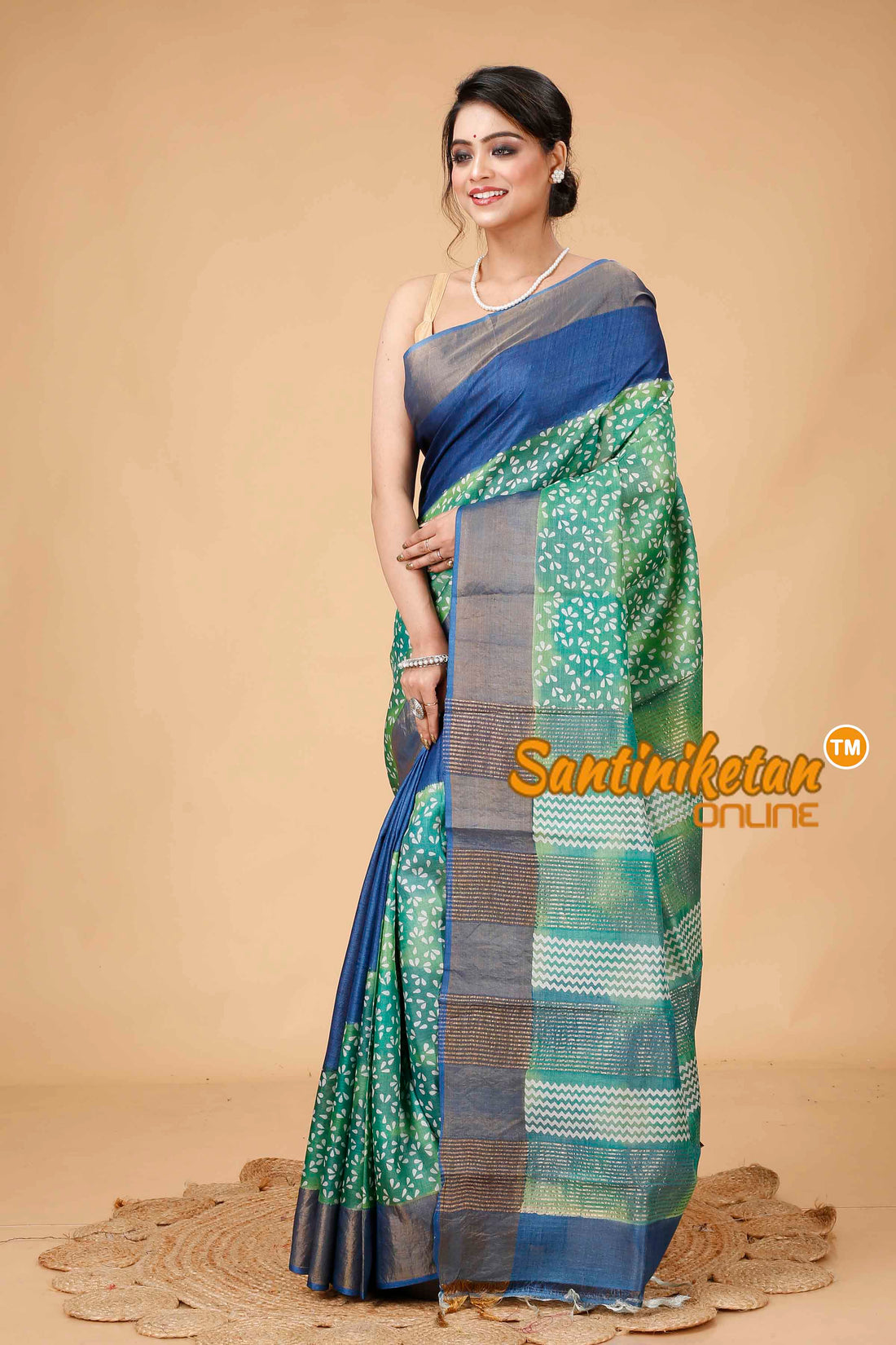 Pure Zari Tussar Hand Block Painted Saree SNN202416027