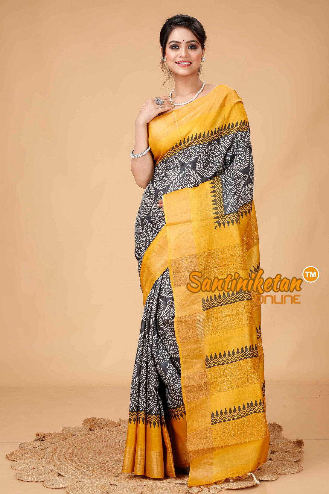 Pure Zari Tussar Hand Block Painted Saree SNN202416047