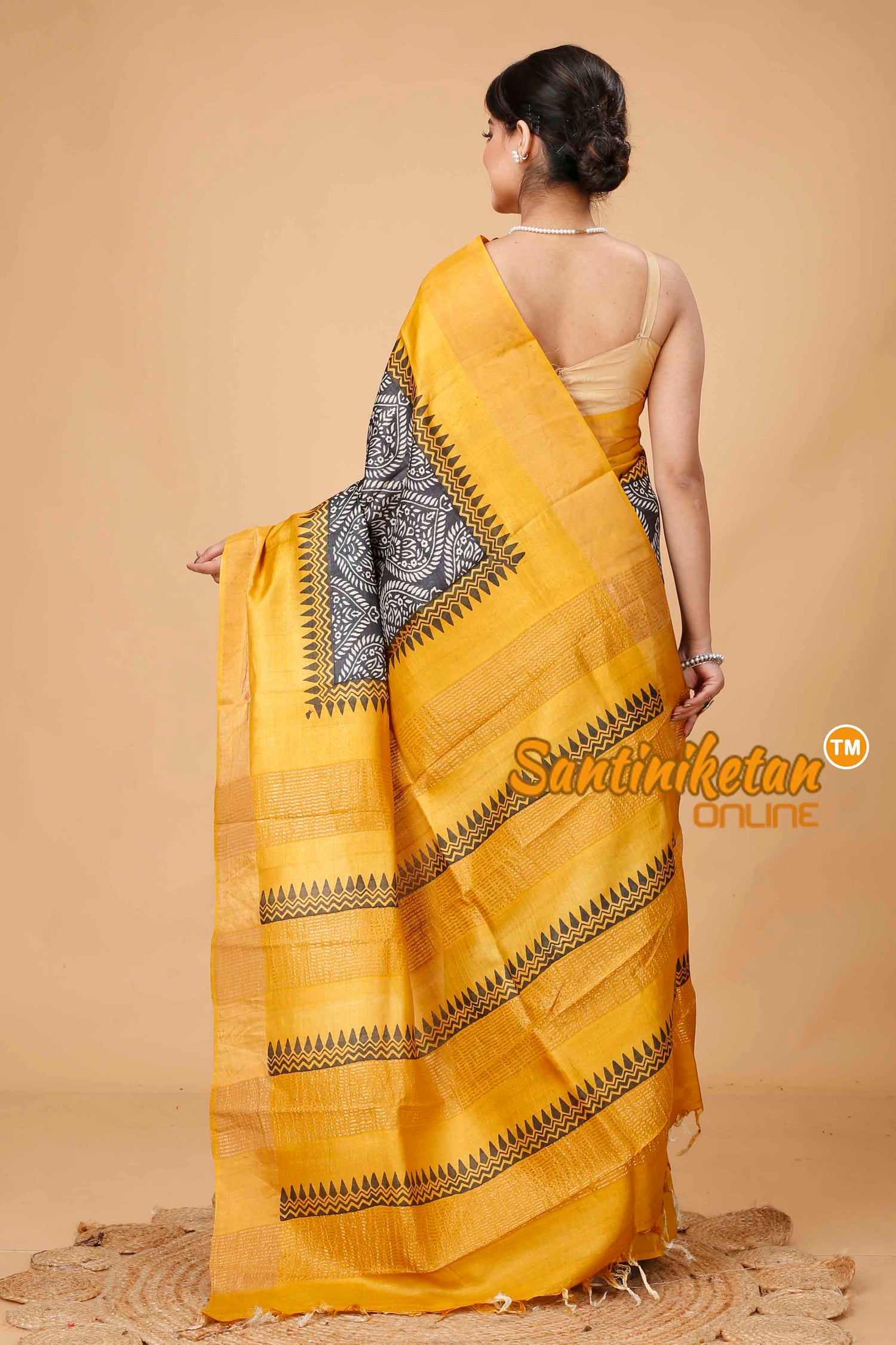 Pure Zari Tussar Hand Block Painted Saree SNN202416047