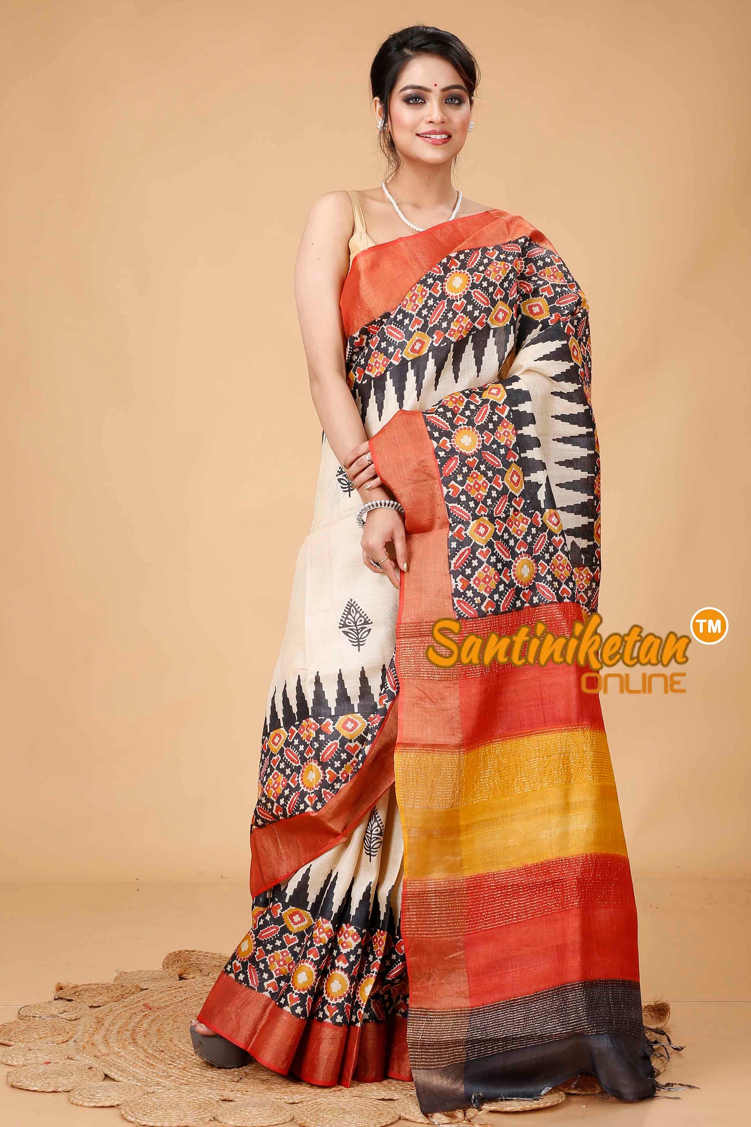 Pure Zari Tussar Hand Block Painted Saree SNN202416057