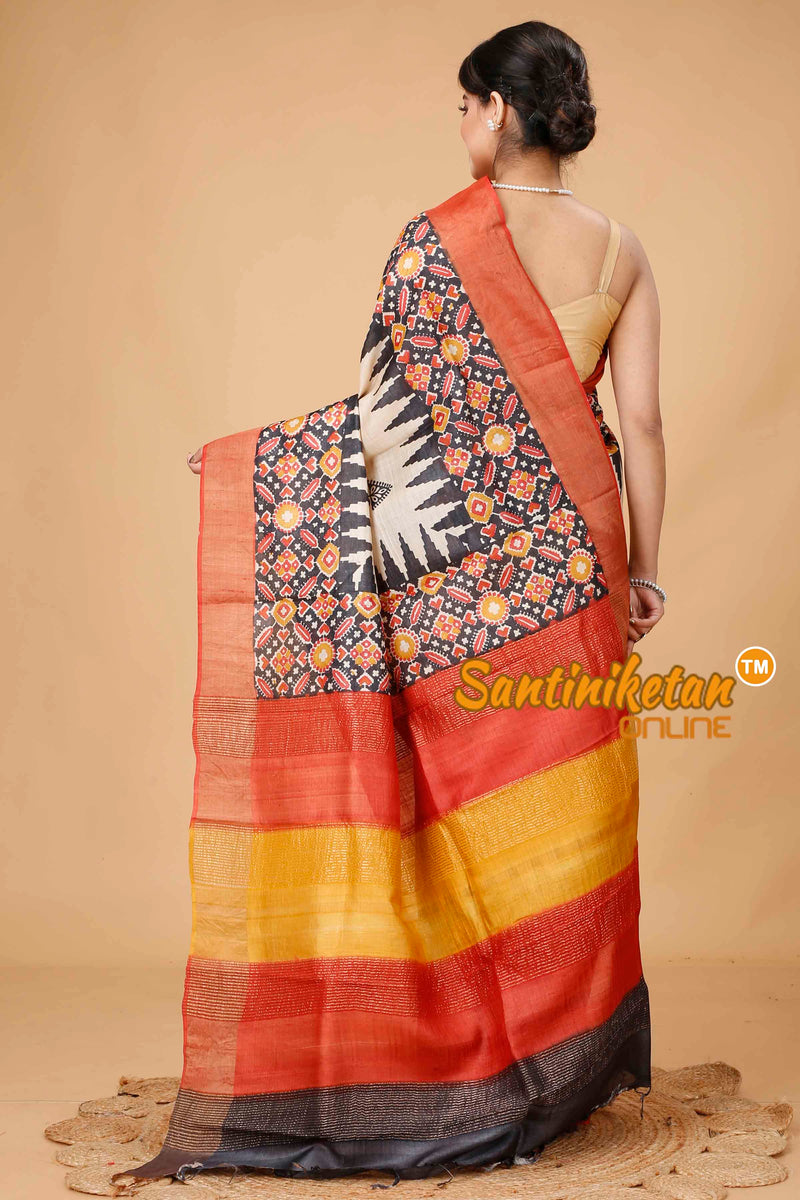 Pure Zari Tussar Hand Block Painted Saree SNN202416057